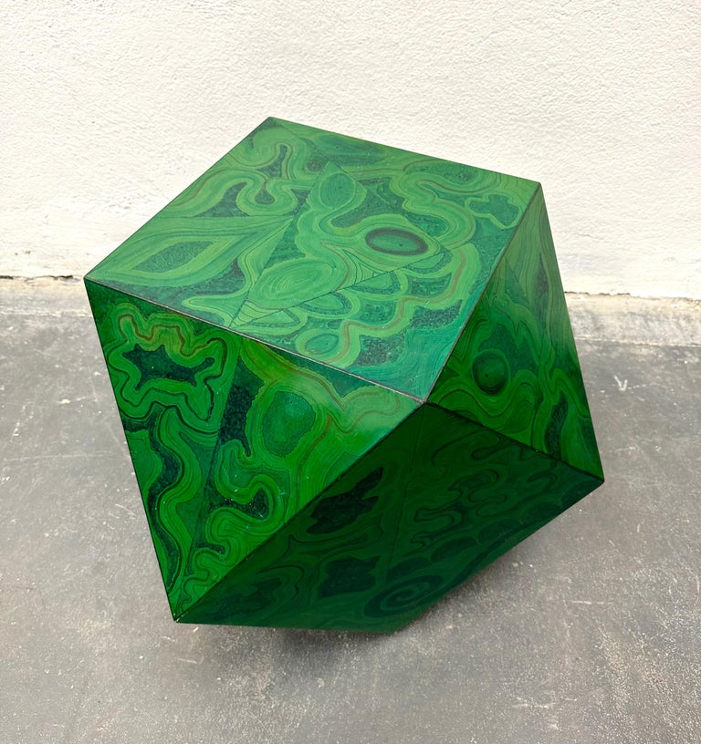 Karl Springer Faux Malachite Polyhedron Occasional Table For Sale 2