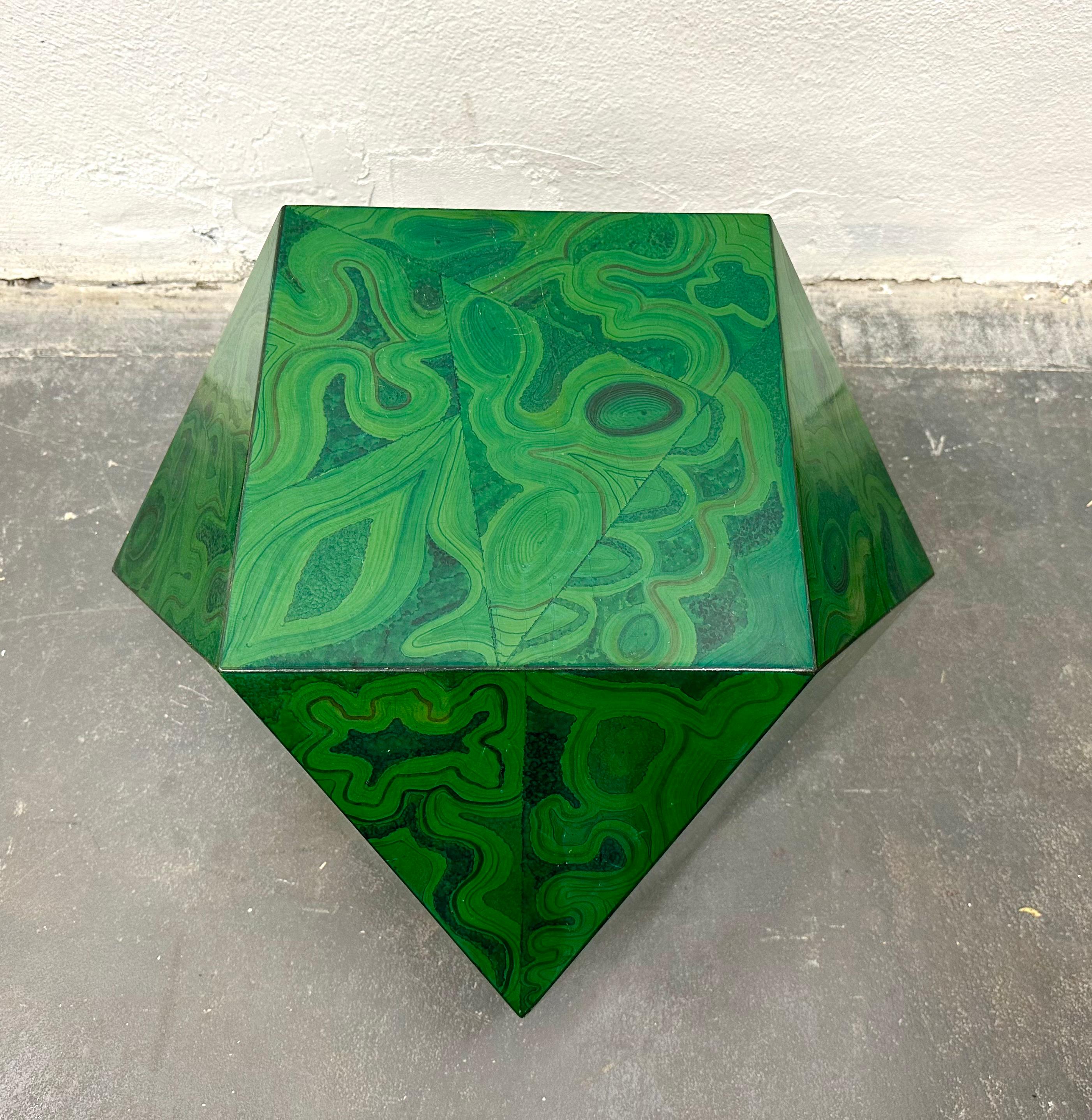 Hardwood Karl Springer Faux Malachite Polyhedron Occasional Table For Sale