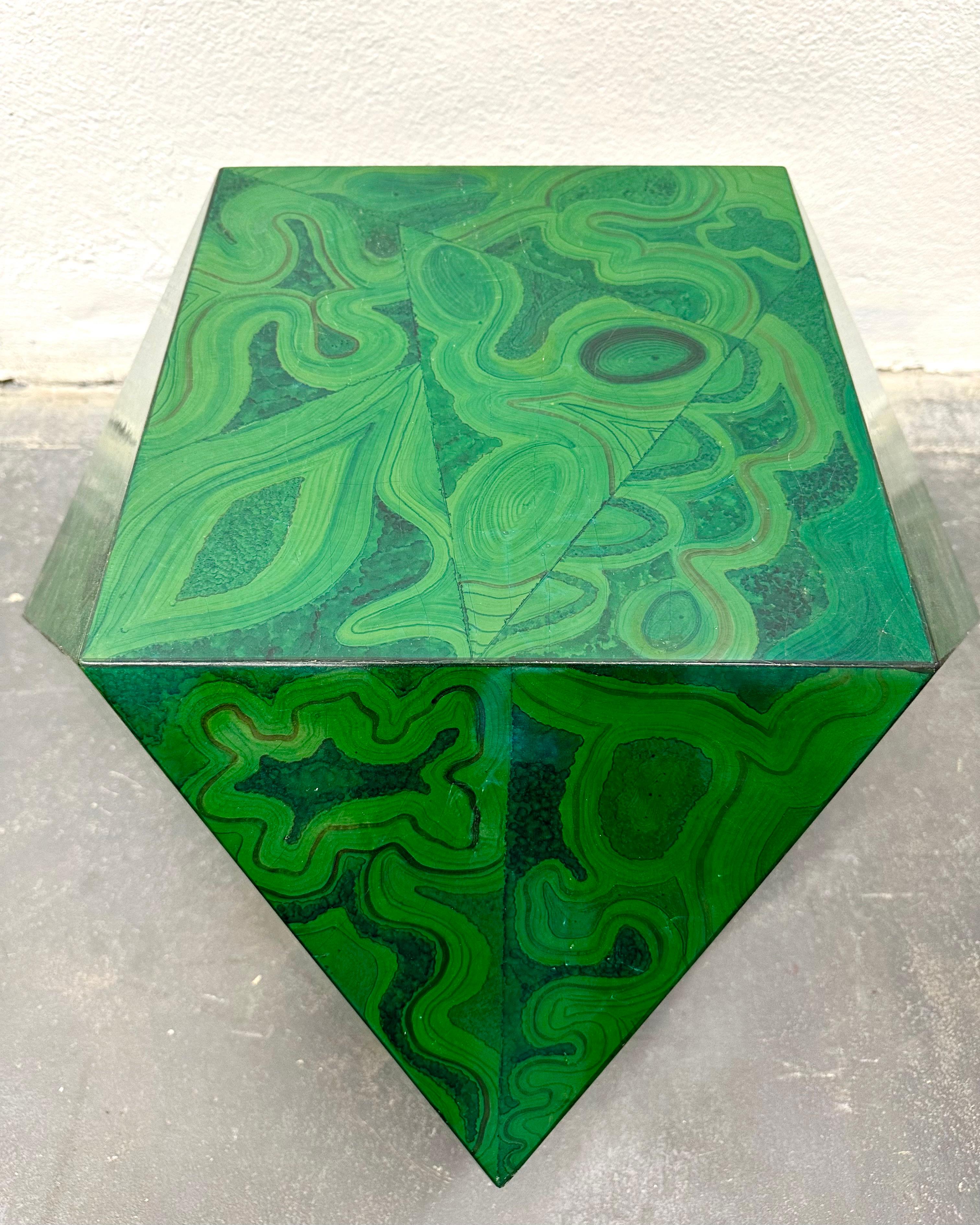 Karl Springer Faux Malachite Polyhedron Occasional Table For Sale 1