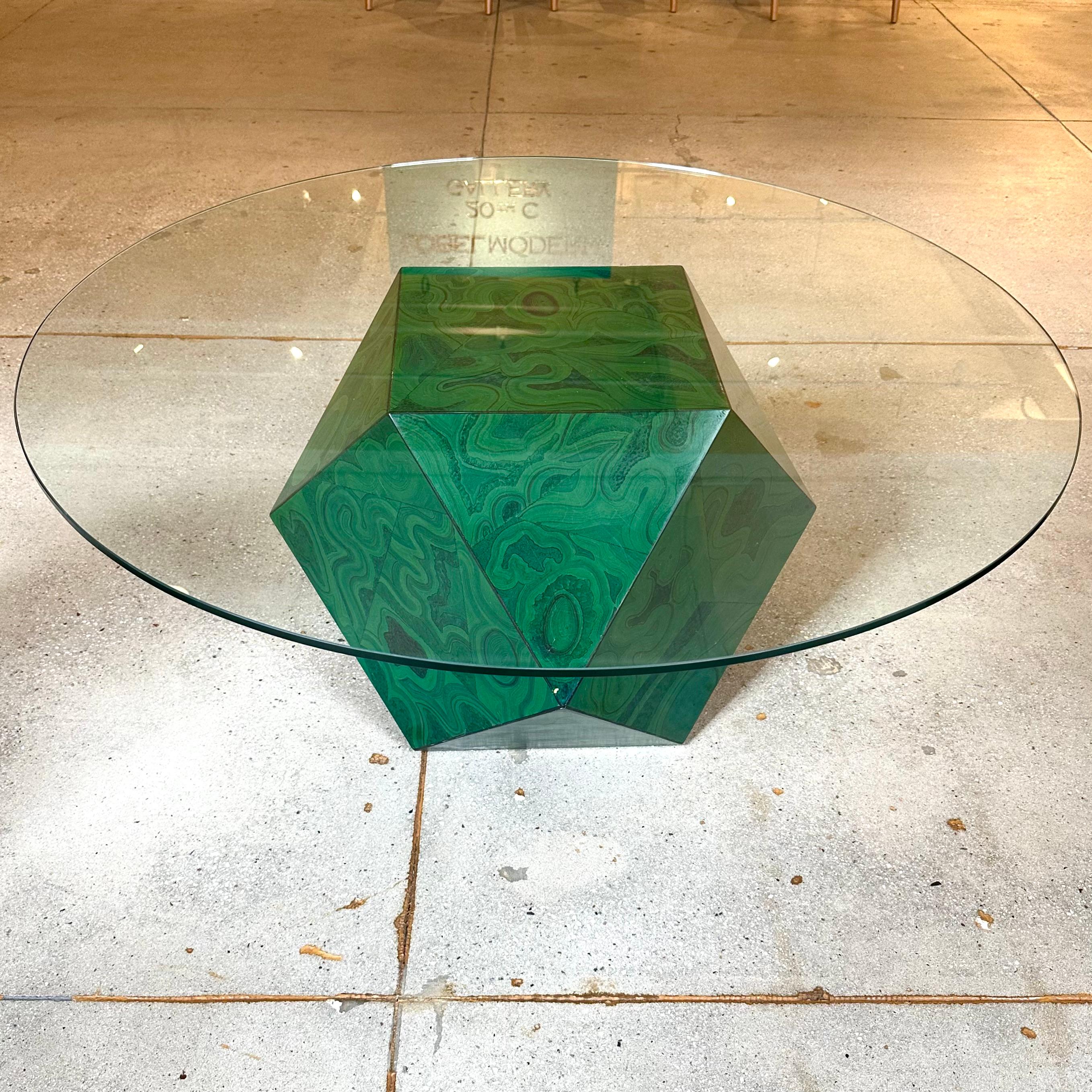 Karl Springer Faux Malachite Polyhedron Occasional Table For Sale 2