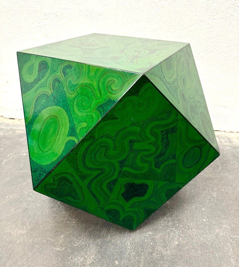 Mid-Century Modern Karl Springer Faux Malachite Polyhedron Occasional Table For Sale