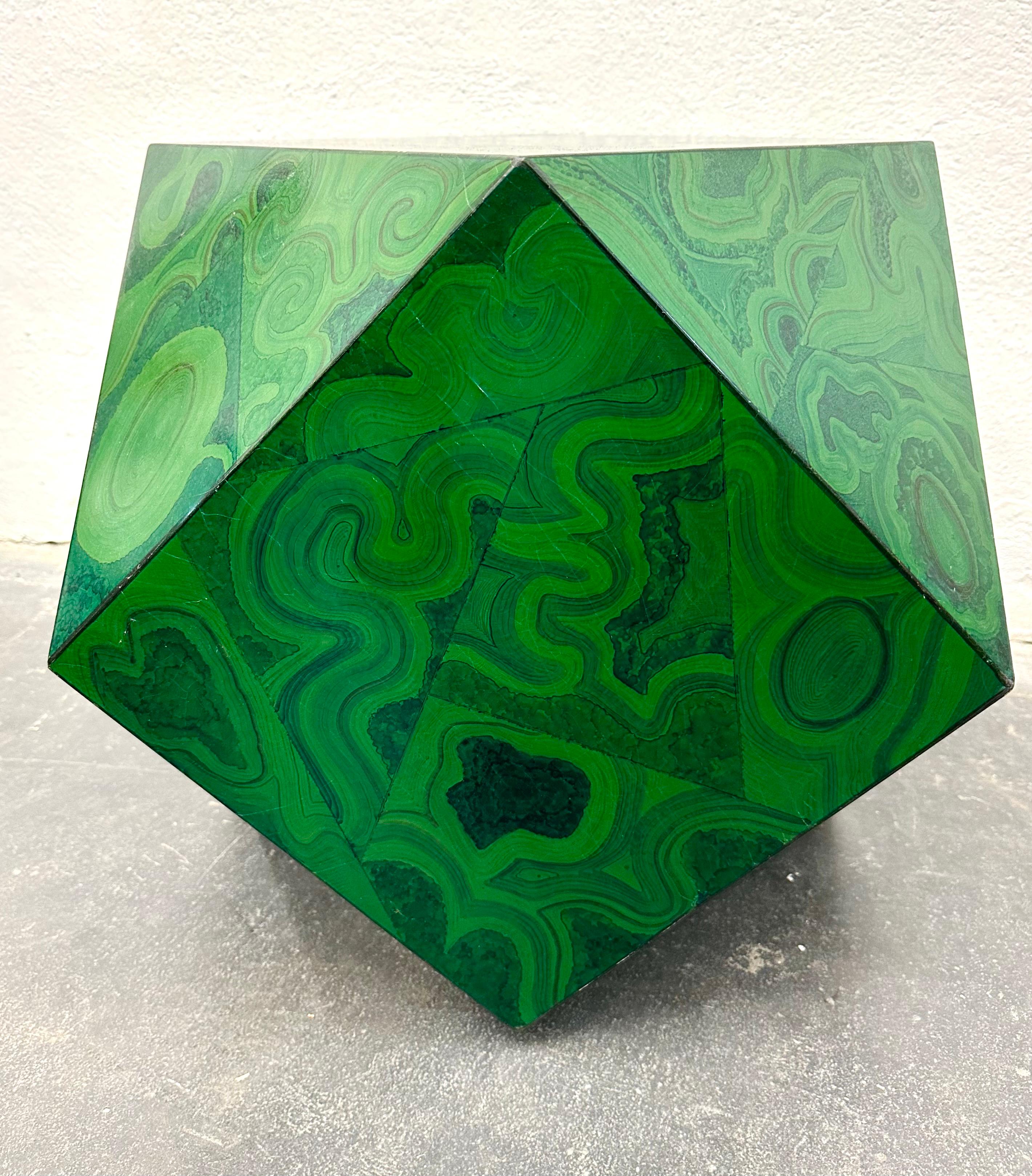 American Karl Springer Faux Malachite Polyhedron Occasional Table For Sale