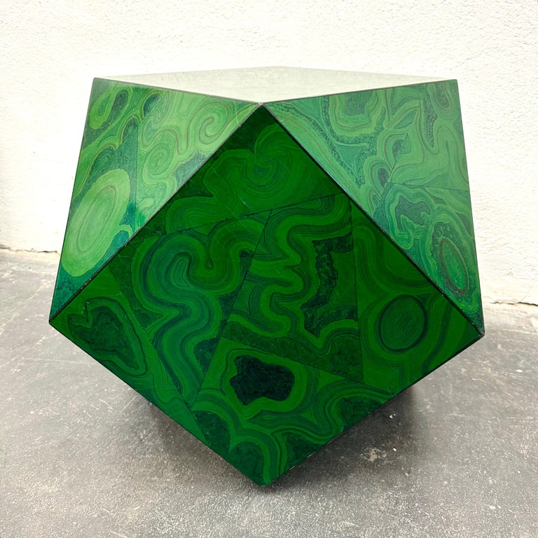 Lacquered Karl Springer Faux Malachite Polyhedron Occasional Table For Sale