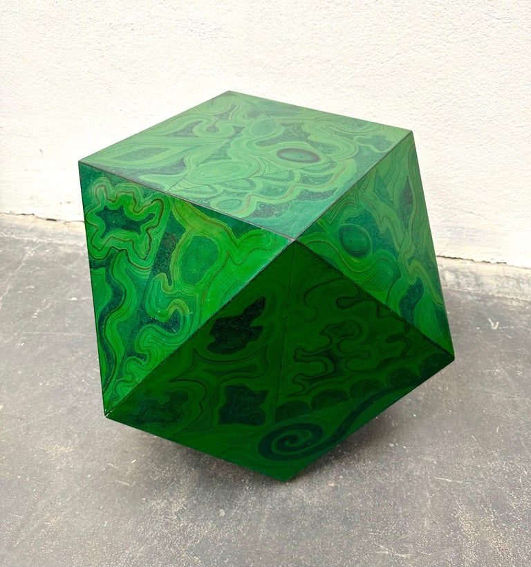 Hardwood Karl Springer Faux Malachite Polyhedron Occasional Table For Sale