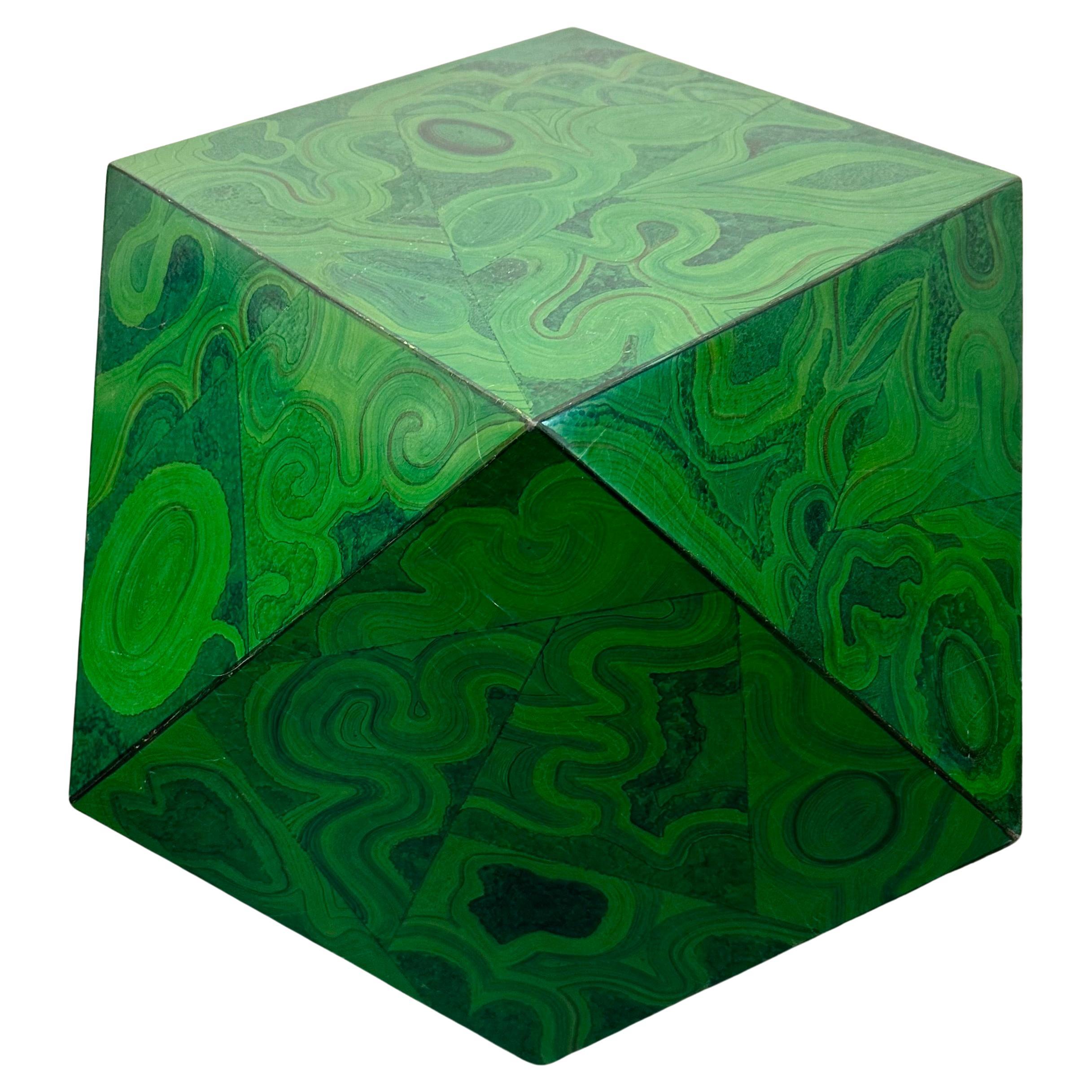 Karl Springer Faux Malachite Polyhedron Occasional Table For Sale