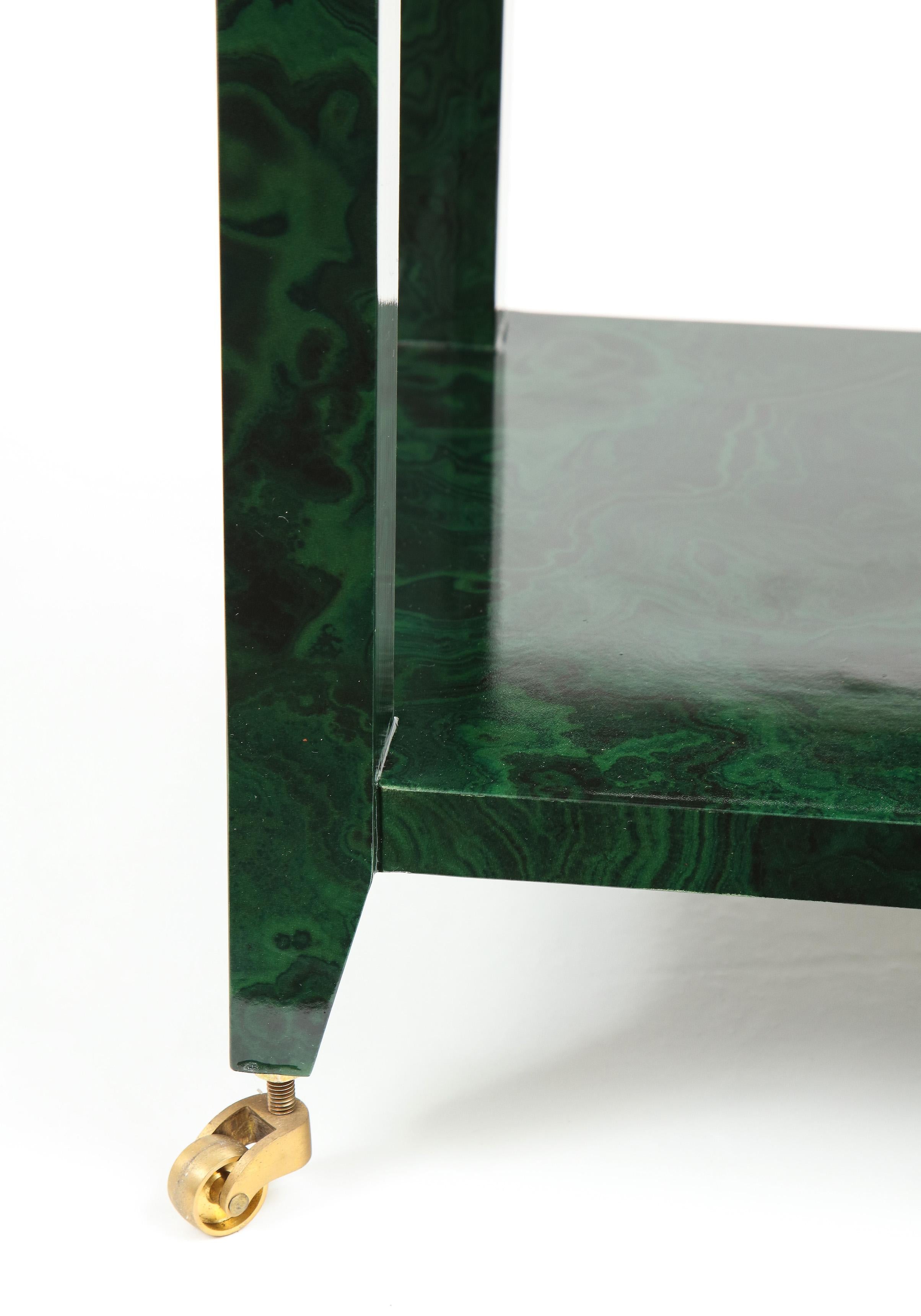 Lacquered Karl Springer Faux Malachite Telephone Table