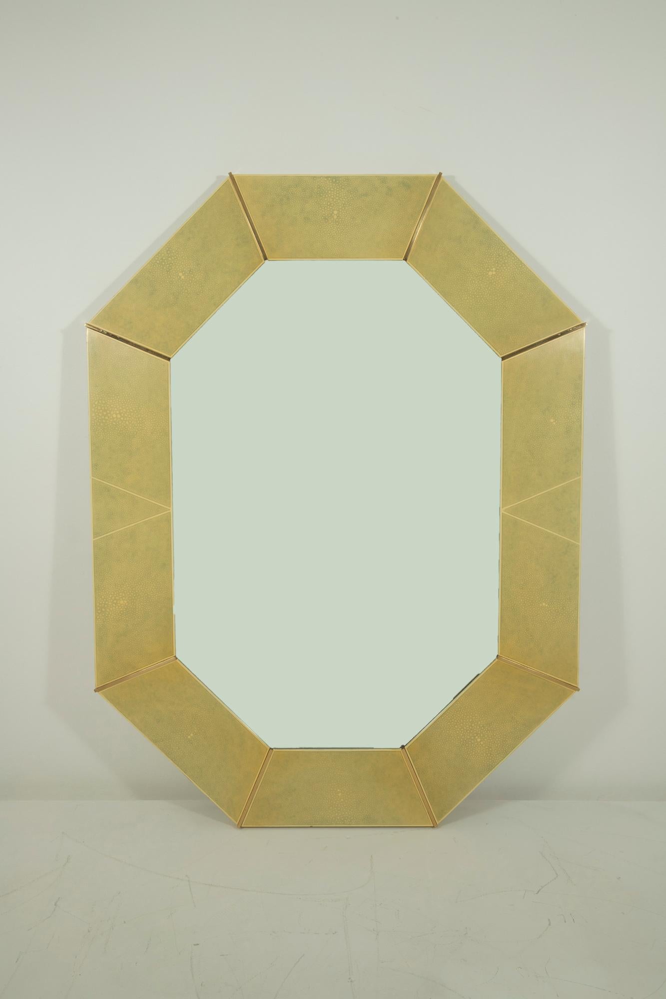 Karl Springer Faux Shagreen and Brass Wall Mirror For Sale 1