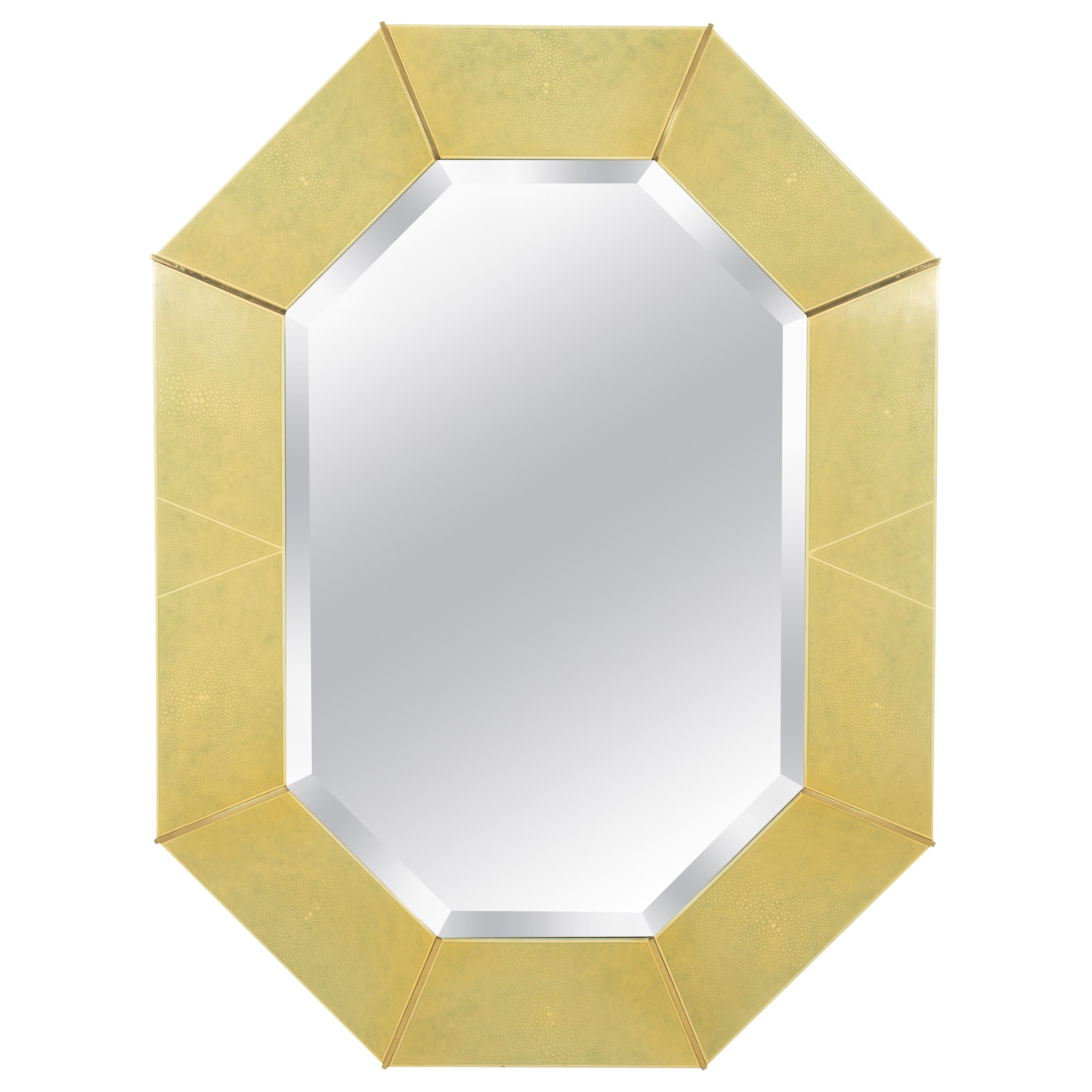 Karl Springer Faux Shagreen and Brass Wall Mirror For Sale