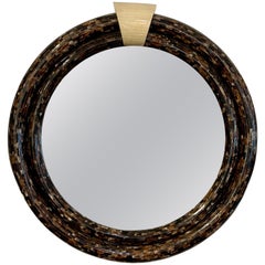 Karl Springer Faux Tortoise Modern Round Mirror
