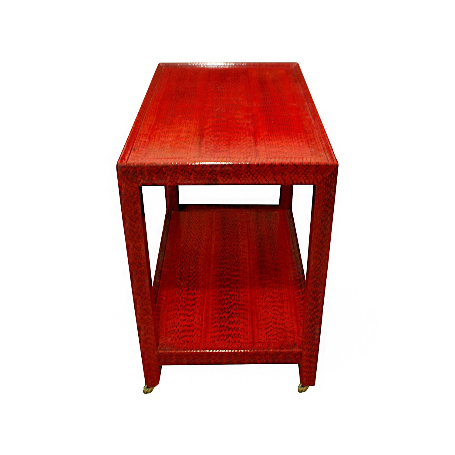 Mid-Century Modern Karl Springer Fine End Table in Red and Black Cobra 1988