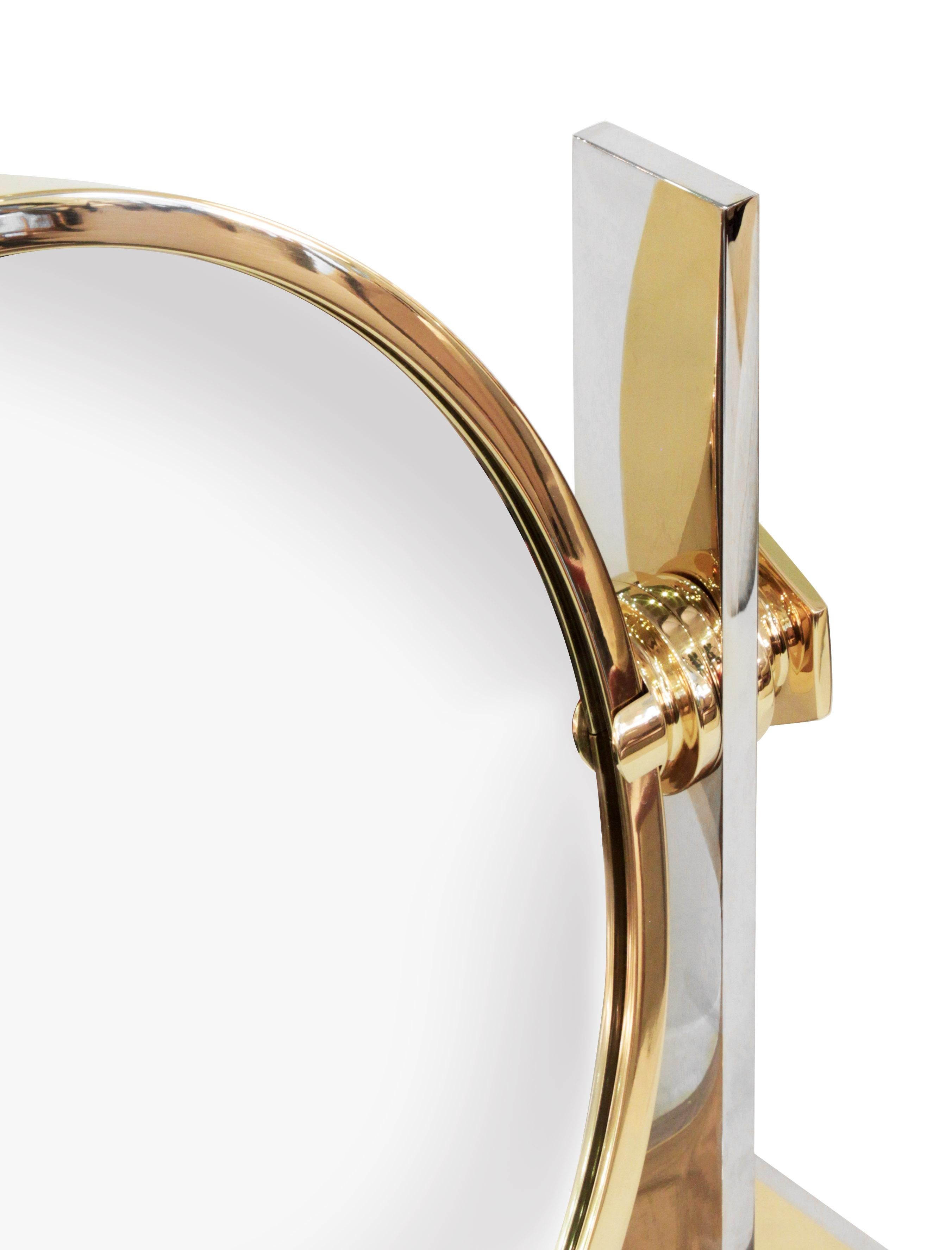 Karl Springer Fine Large Vanity Mirror in Polished Brass and Chrome 1980s In Excellent Condition In New York, NY