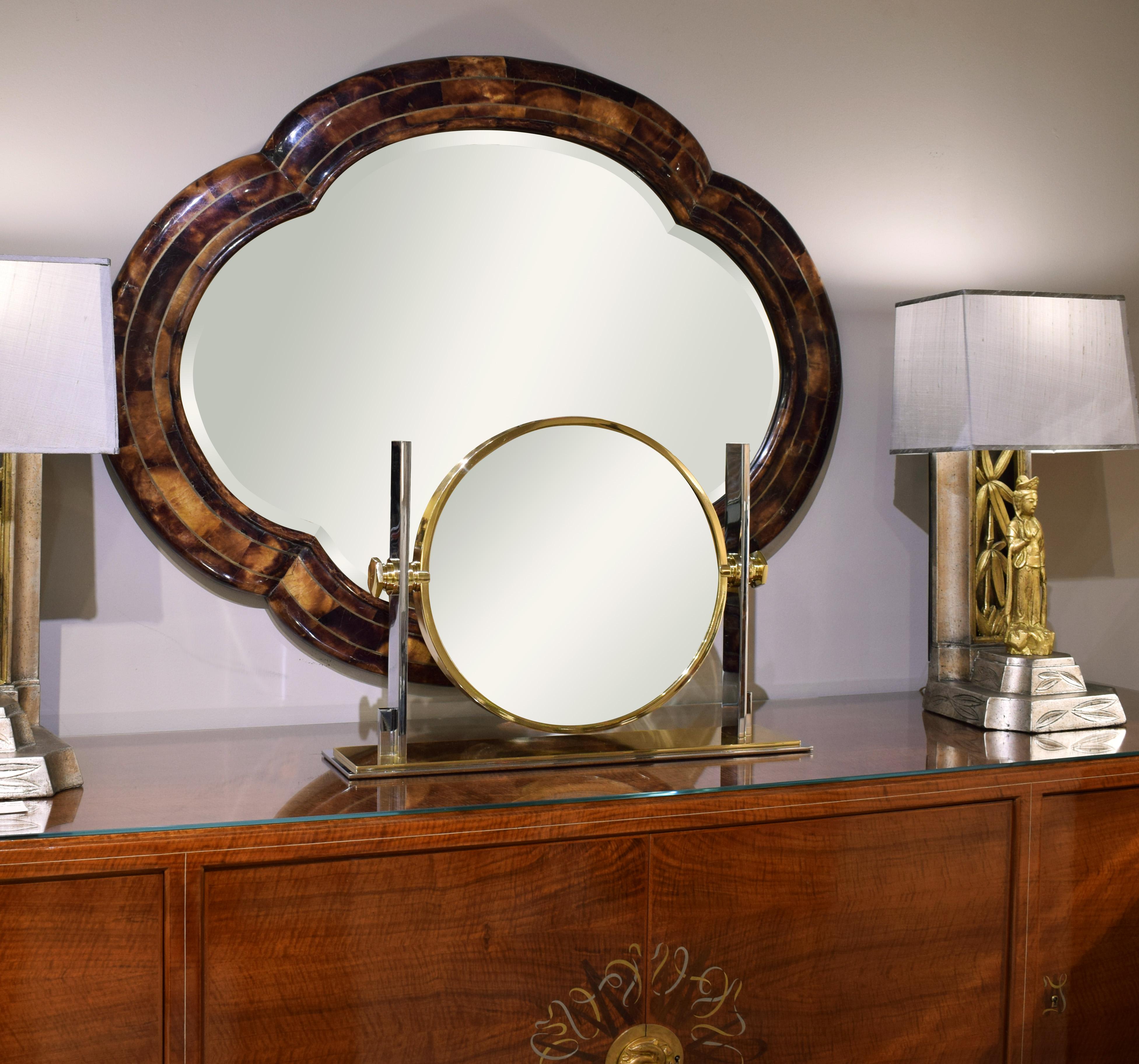Karl Springer Fine Large Vanity Mirror in Polished Brass and Chrome 1980s 2