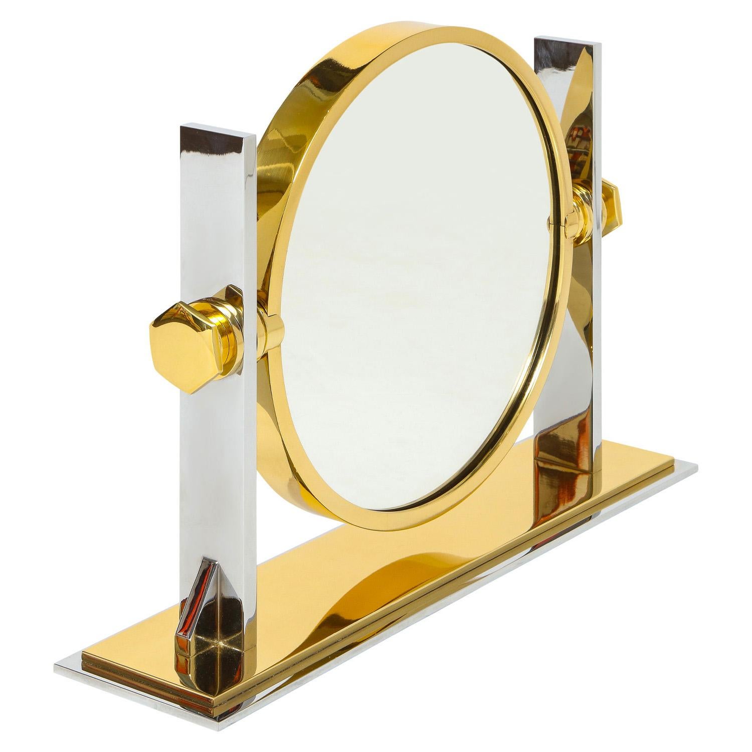 Modern Karl Springer Fine Vanity Mirror in Polished Steel and Brass 1980s