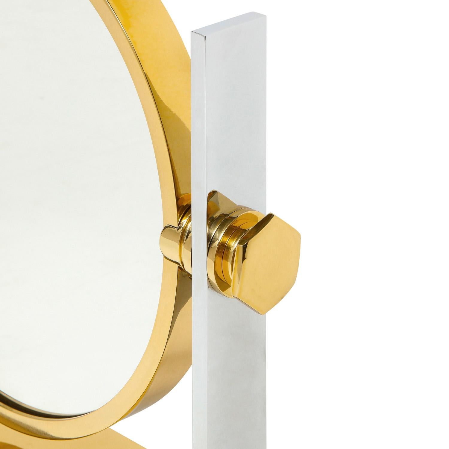 Hand-Crafted Karl Springer Fine Vanity Mirror in Polished Steel and Brass 1980s