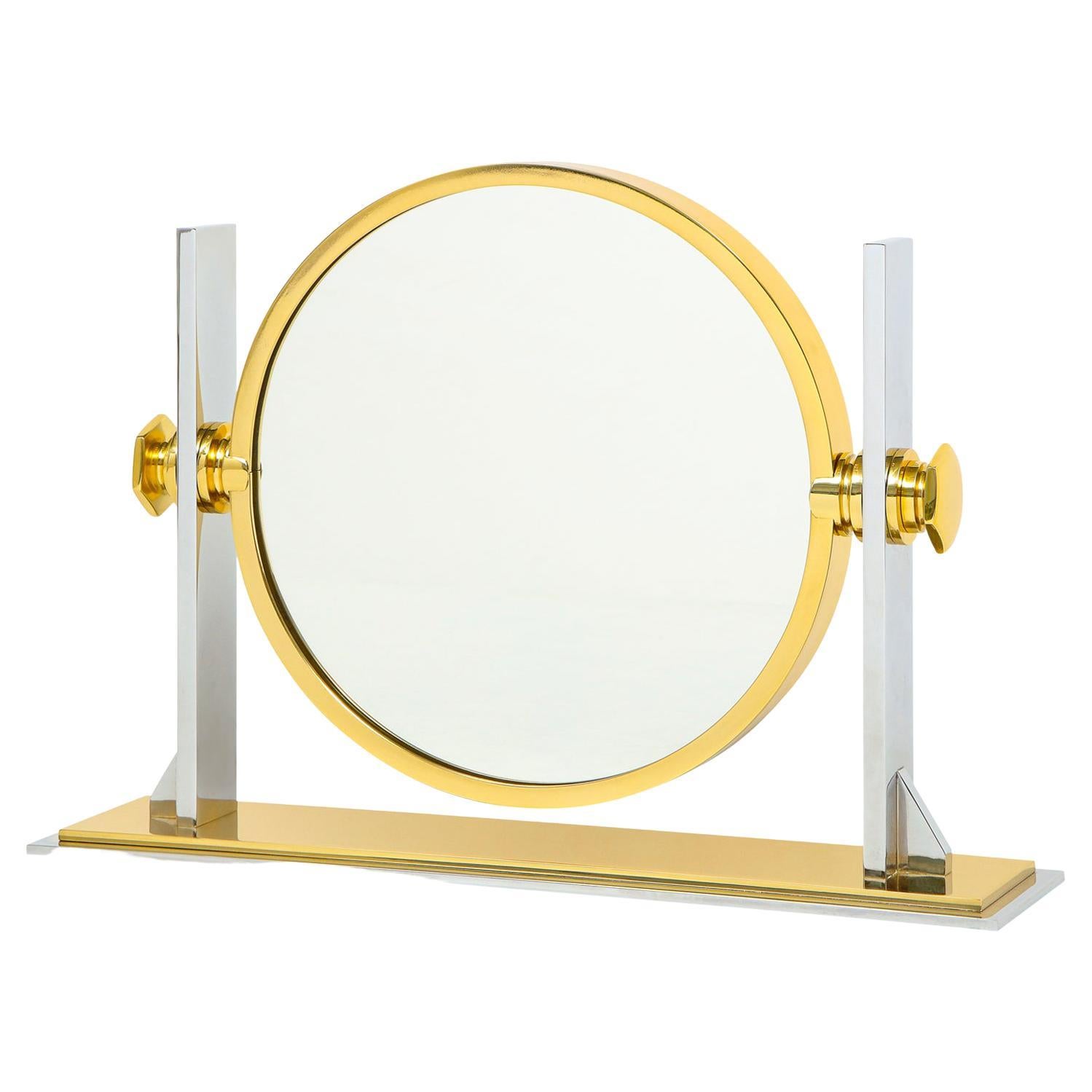 Karl Springer Fine Vanity Mirror in Polished Steel and Brass 1980s