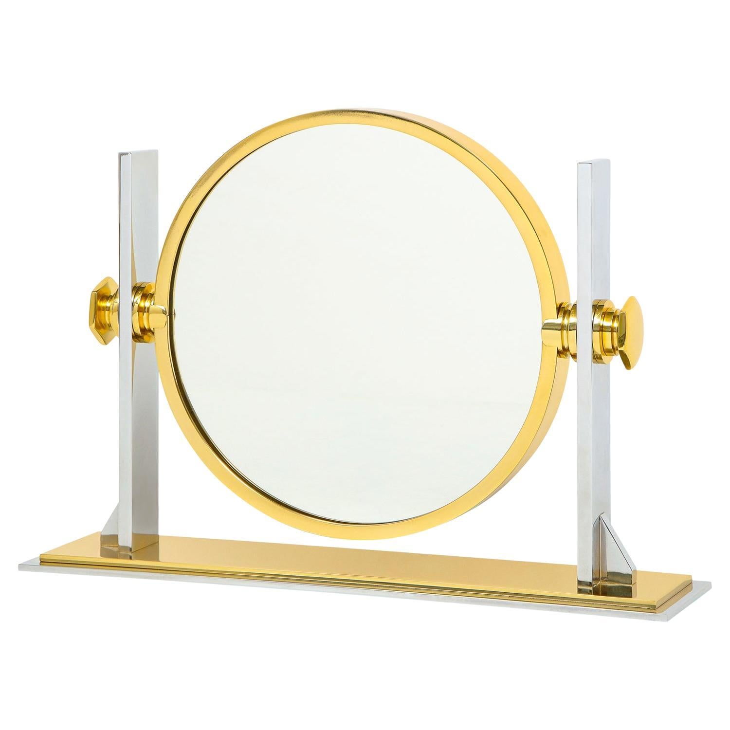 Karl Springer Finely Crafted Vanity Mirror in Polished Steel and Brass 1980s For Sale