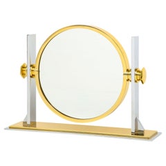 Miroir de courtoisie de Karl Springer en acier poli et laiton 1980