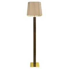 Used Karl Springer Floor Lamp in Deep Brown Crocodile with Brass Accents 1970s