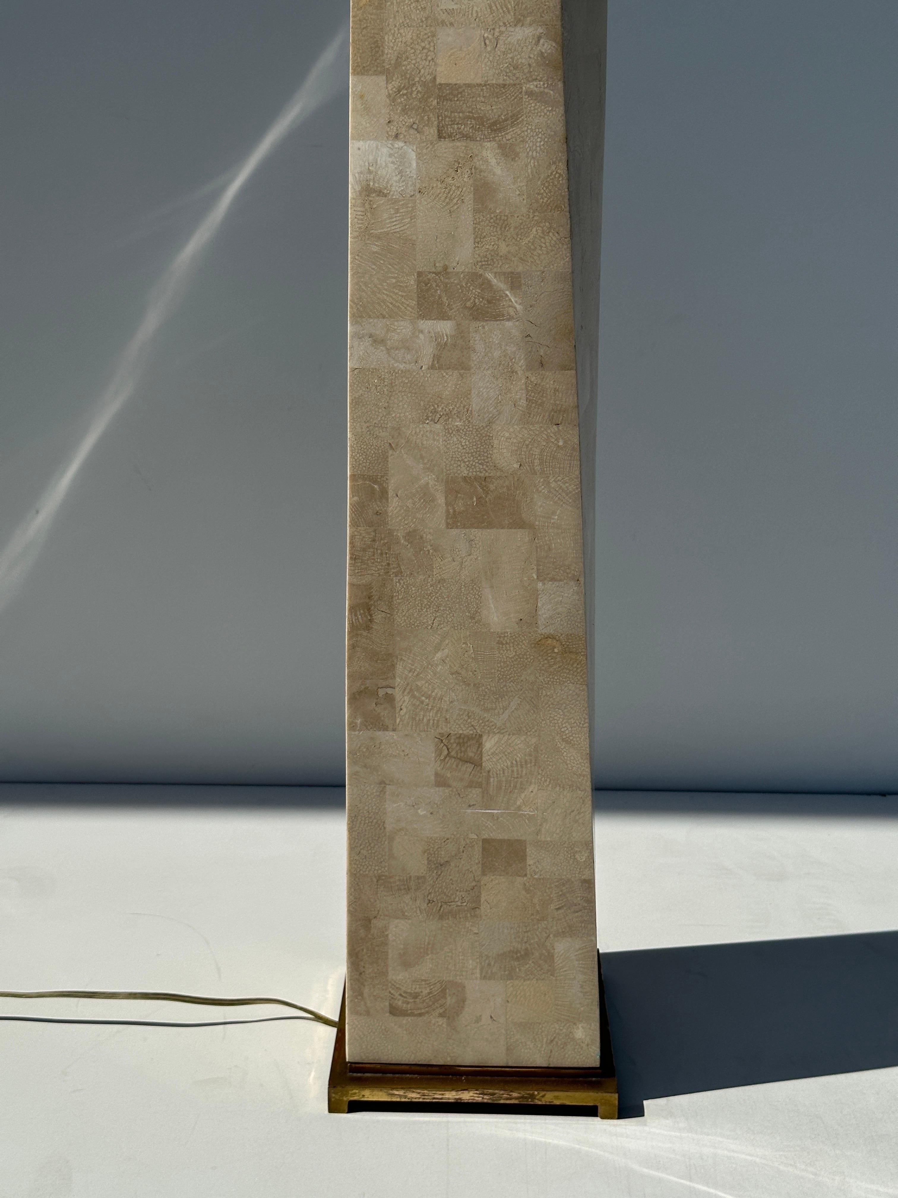Karl Springer floor lamp in tessellated fossil coral with brass base.