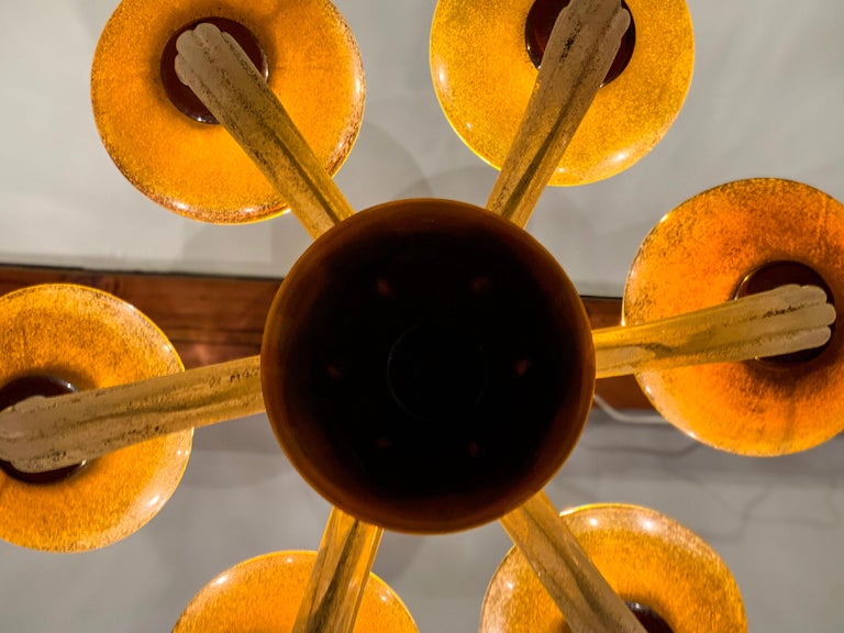 Karl Springer Seguso Fluted Cream and Amber Scavo Murano Glass Chandelier, 1980 Karl Springer Seguso Fluted Cream and Amber Scavo Murano Glass Chandelier, 1980