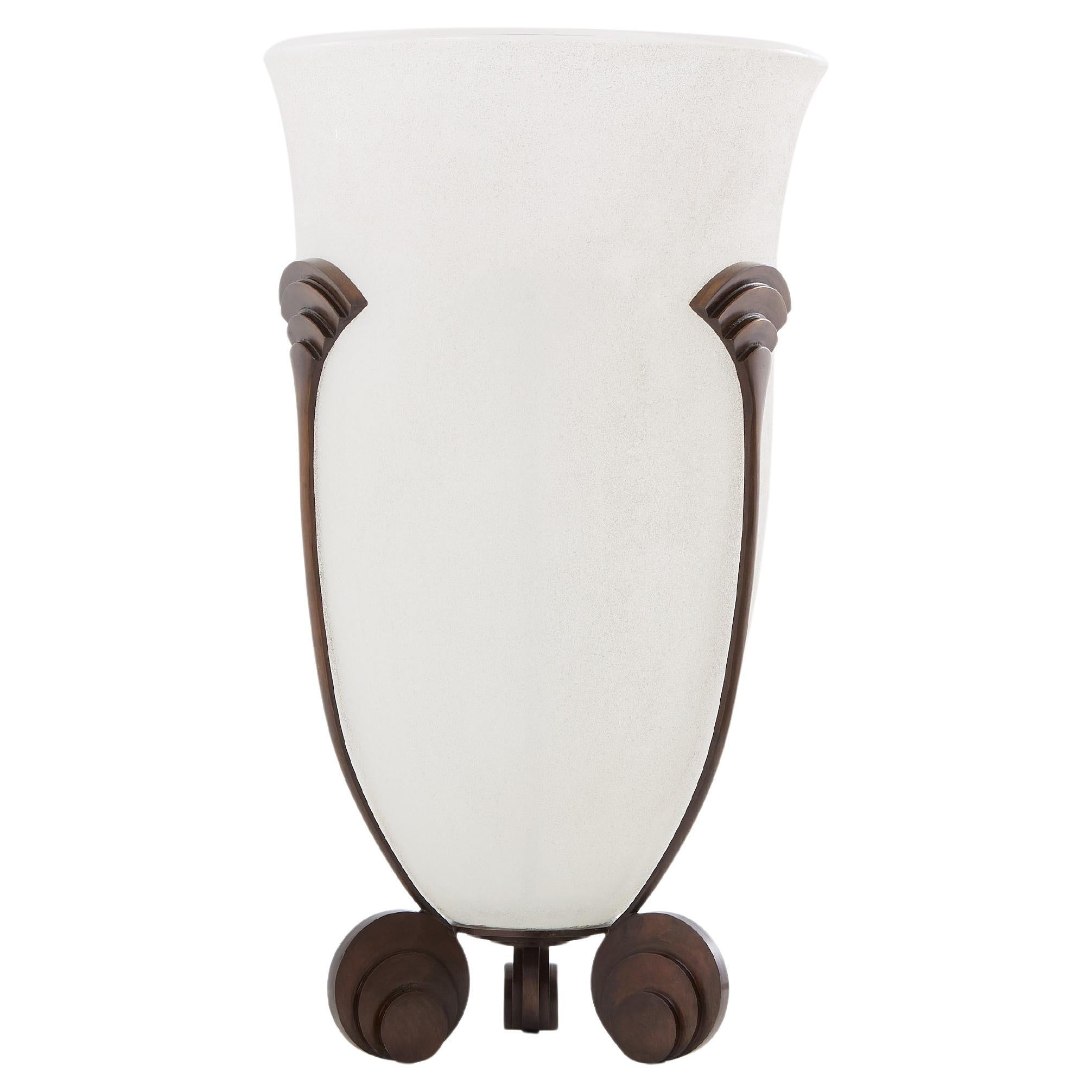 Karl Springer for Seguso large bronze Art Deco frosted glass vase 1980