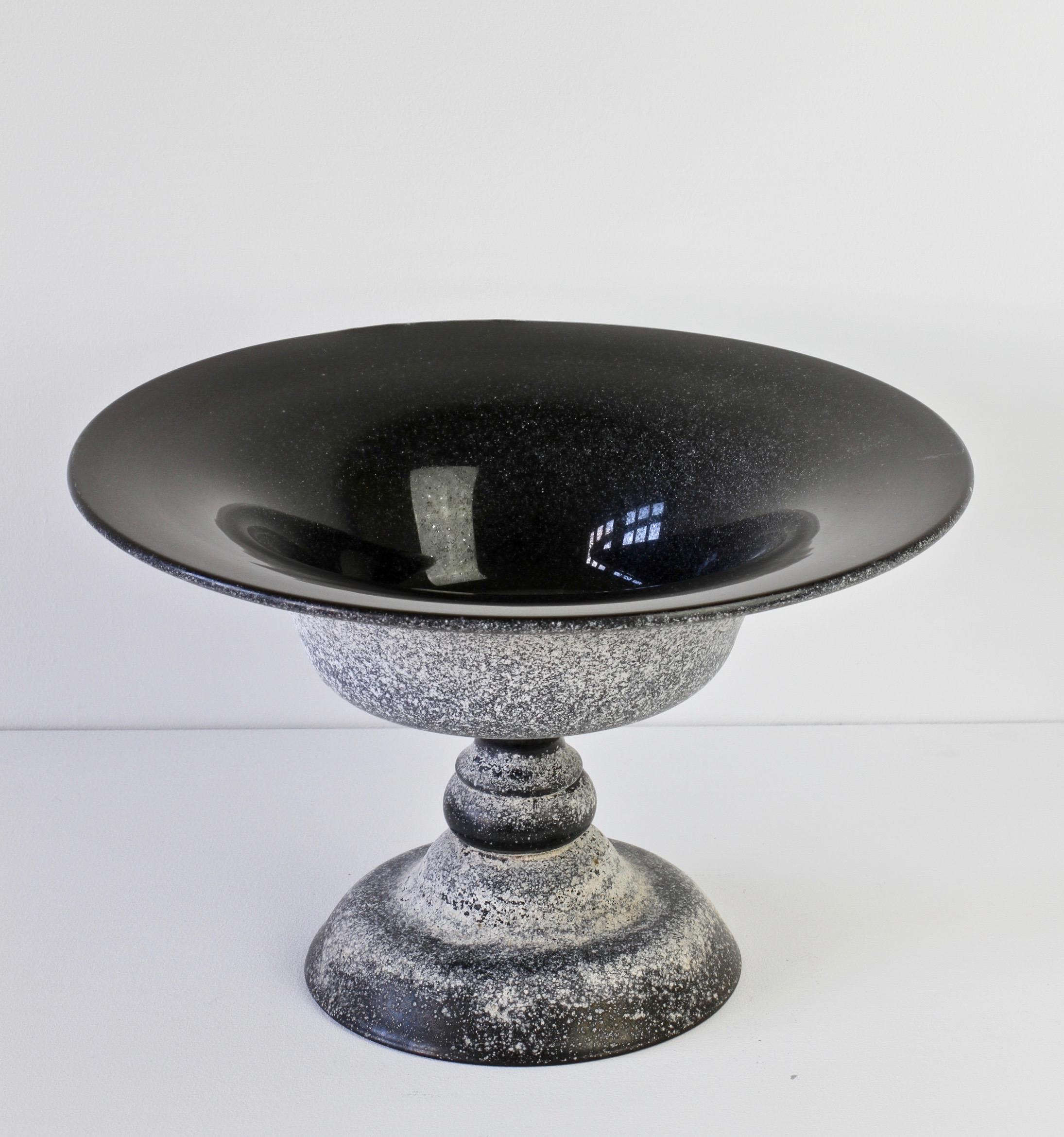 Italian Huge Seguso Black Scavo Murano Glass Bowl Centrepiece 1980s For Sale