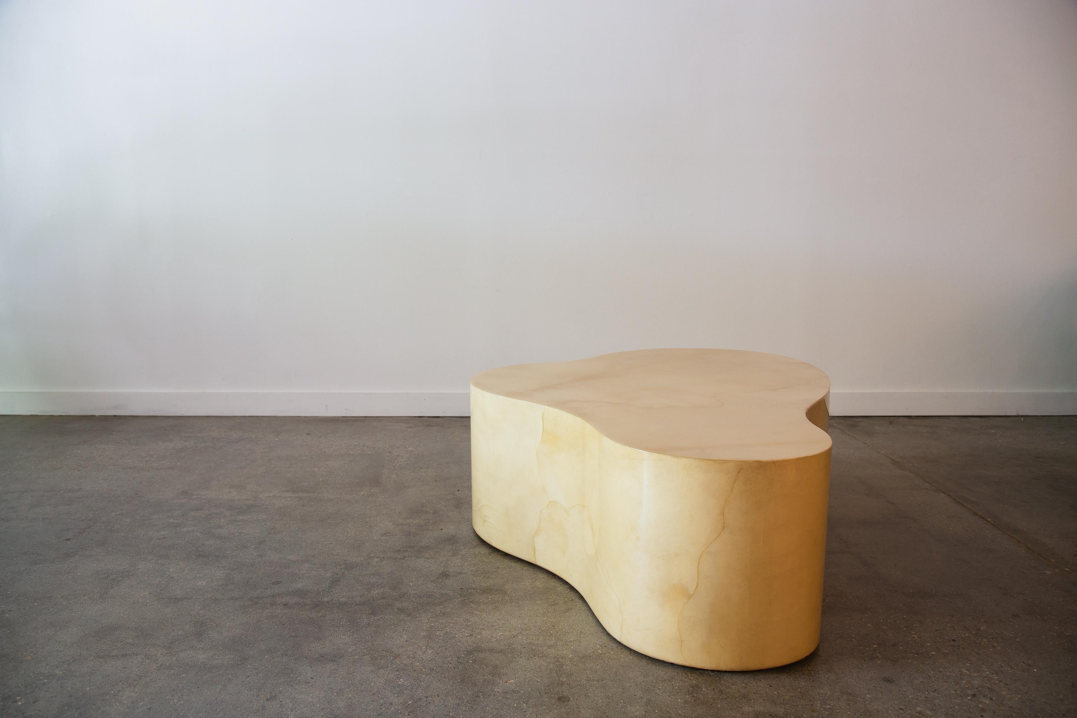 American Karl Springer Free Form Coffee Table in Goatskin 1980s amoeba