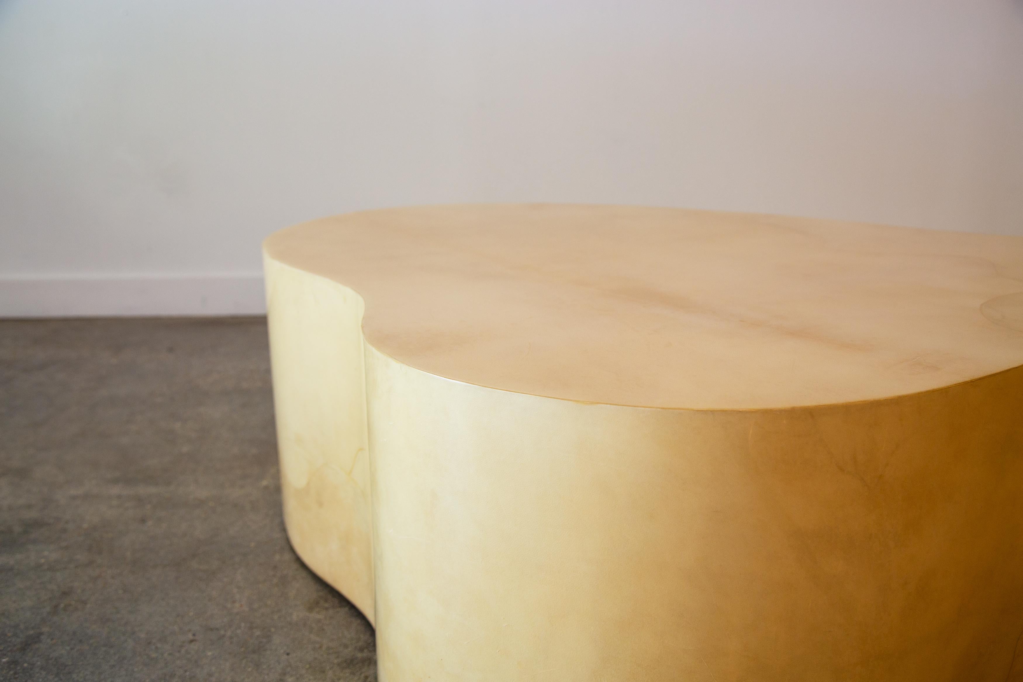Karl Springer Free Form Coffee Table in Goatskin 1980s amoeba 2