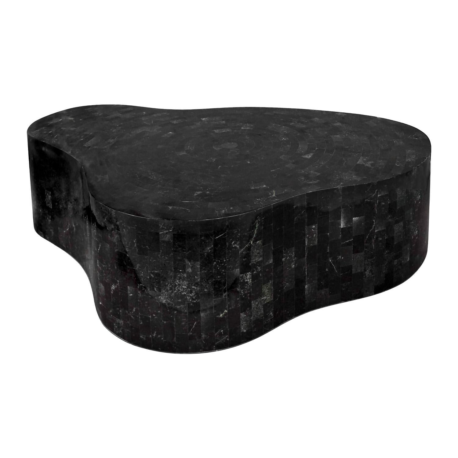 Modern Karl Springer Freeform Coffee Table in Tessellated Black Marble 1980s 'Signed'