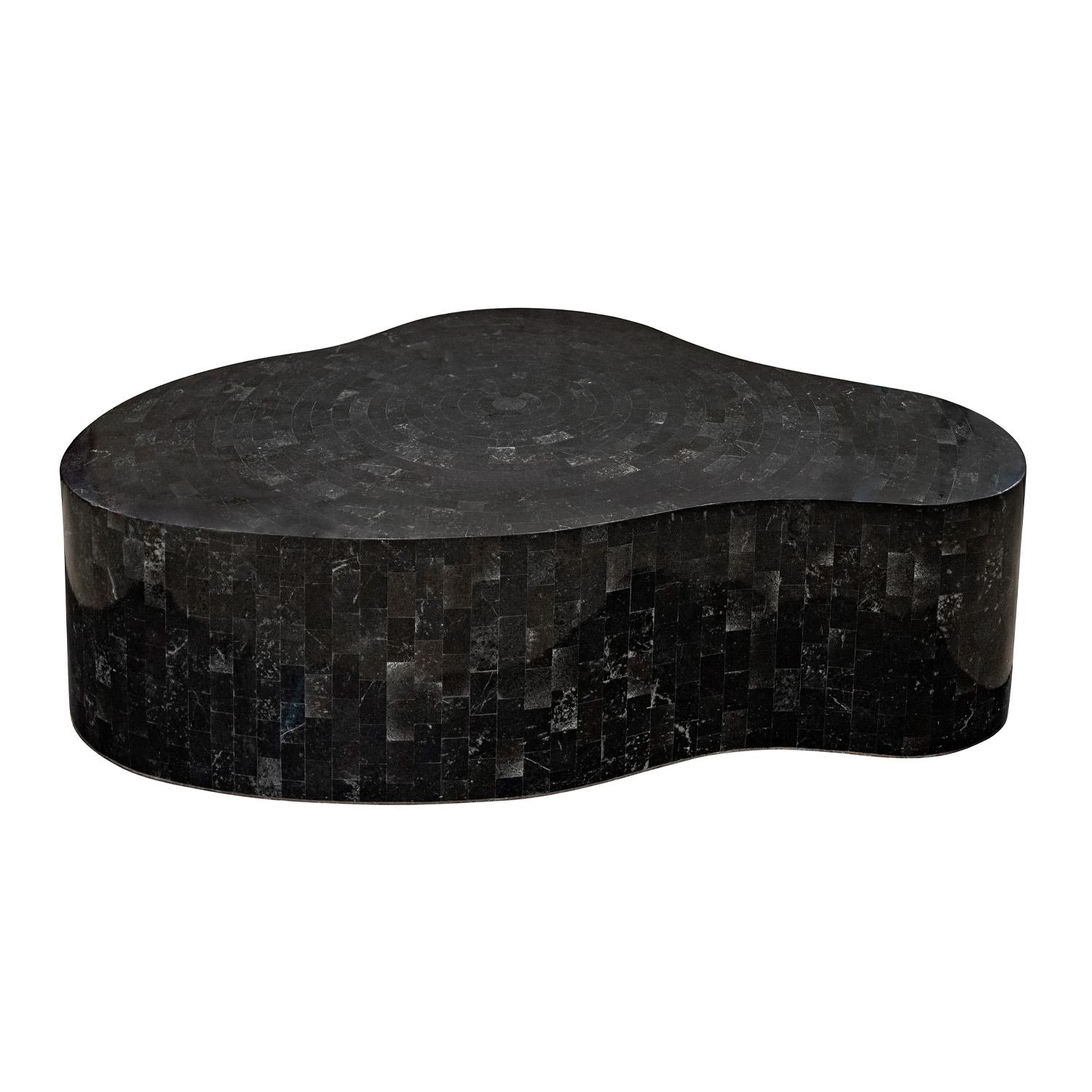 Philippine Karl Springer Freeform Coffee Table in Tessellated Black Marble 1980s 'Signed'