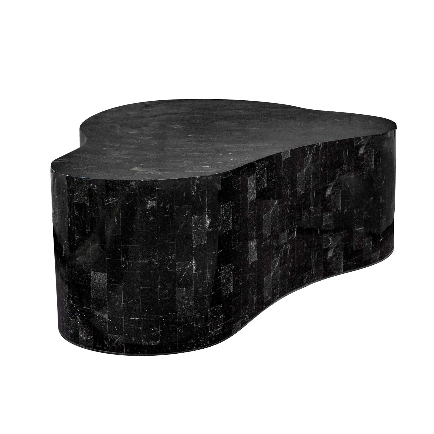 Hand-Crafted Karl Springer Freeform Coffee Table in Tessellated Black Marble 1980s 'Signed'