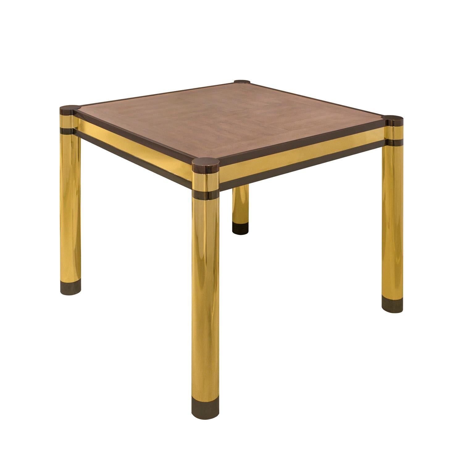 Modern Karl Springer Game Table in Brass & Gunmetal with Lizard Leather 1980s (Signed) For Sale