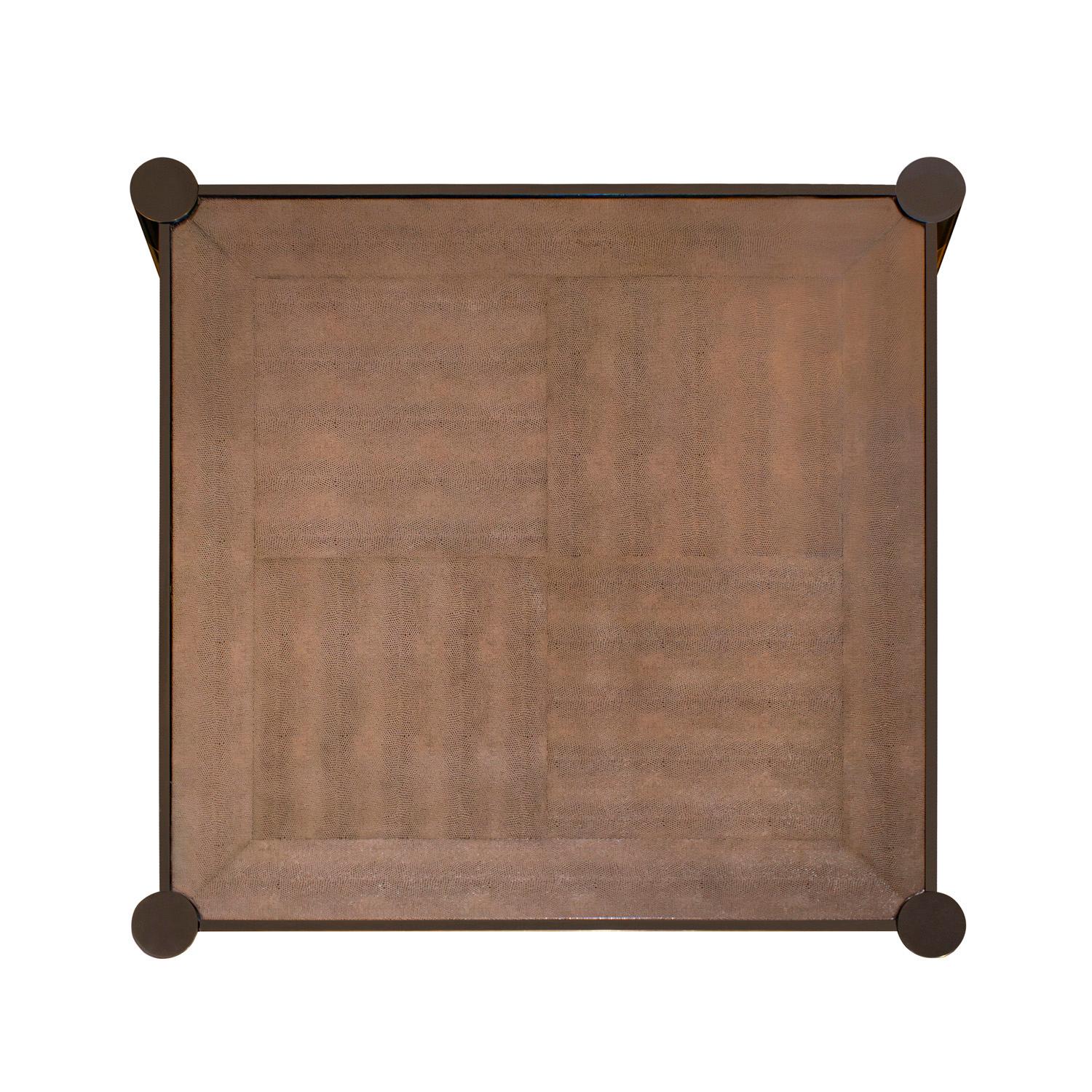 North American Karl Springer Game Table in Brass & Gunmetal with Lizard Leather 1980s (Signed) For Sale