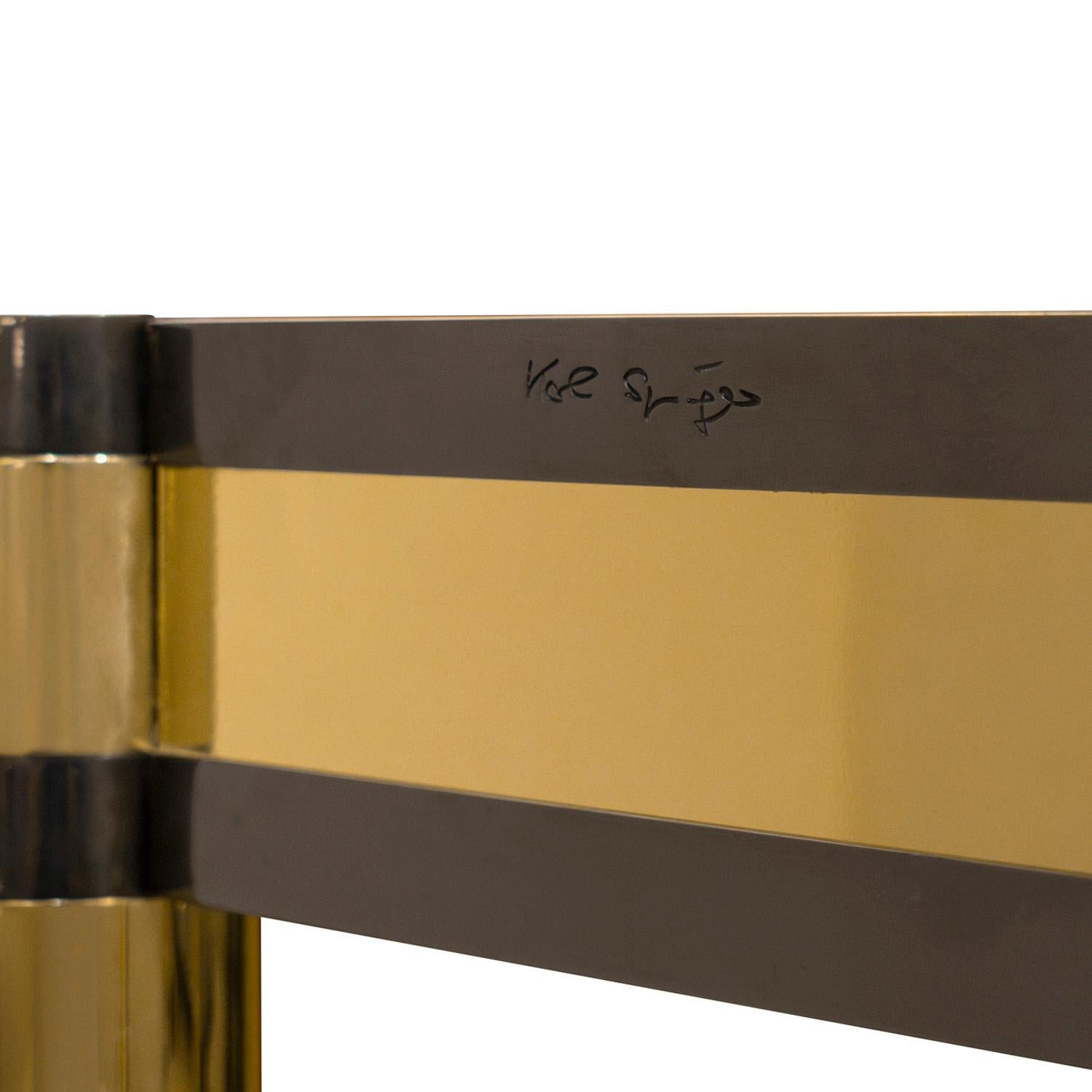 Karl Springer Game Table in Brass & Gunmetal with Lizard Leather 1980s (Signed) In Excellent Condition For Sale In New York, NY