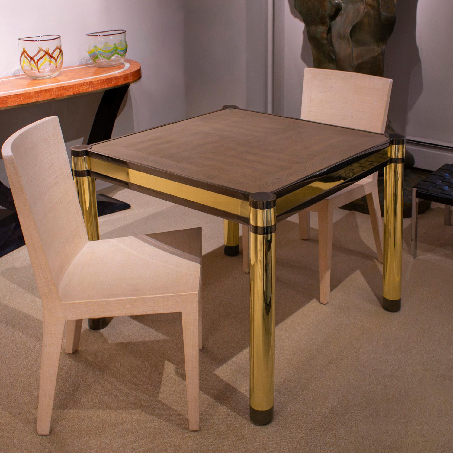 Late 20th Century Karl Springer Game Table in Brass & Gunmetal with Lizard Leather 1980s (Signed) For Sale