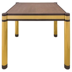 Table de jeu Karl Springer en laiton et bronze avec cuir de lézard des années 1980 (signé)