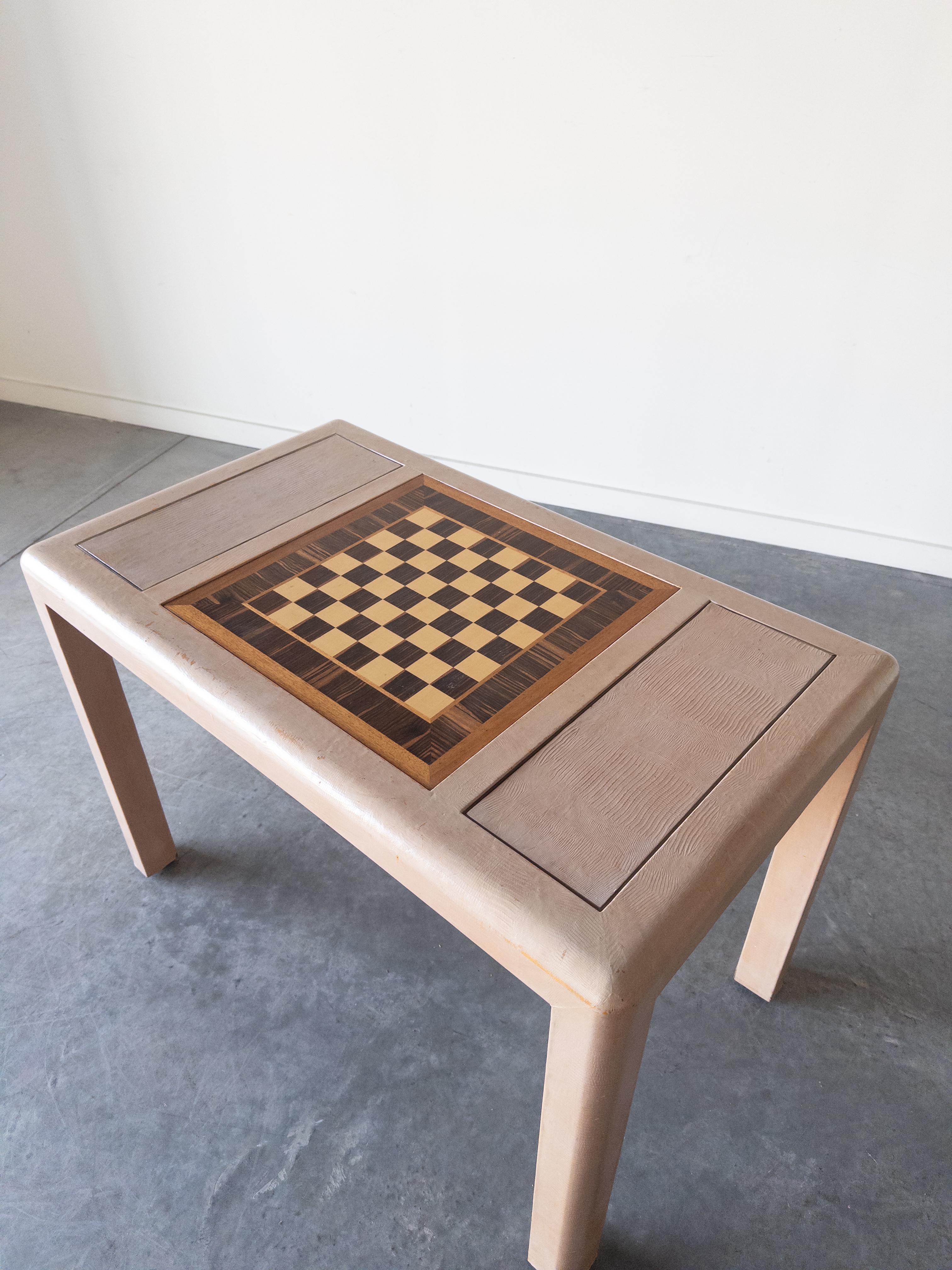 Mid-Century Modern Karl Springer Game Table in Wrapped Lizard Skin, 1970s