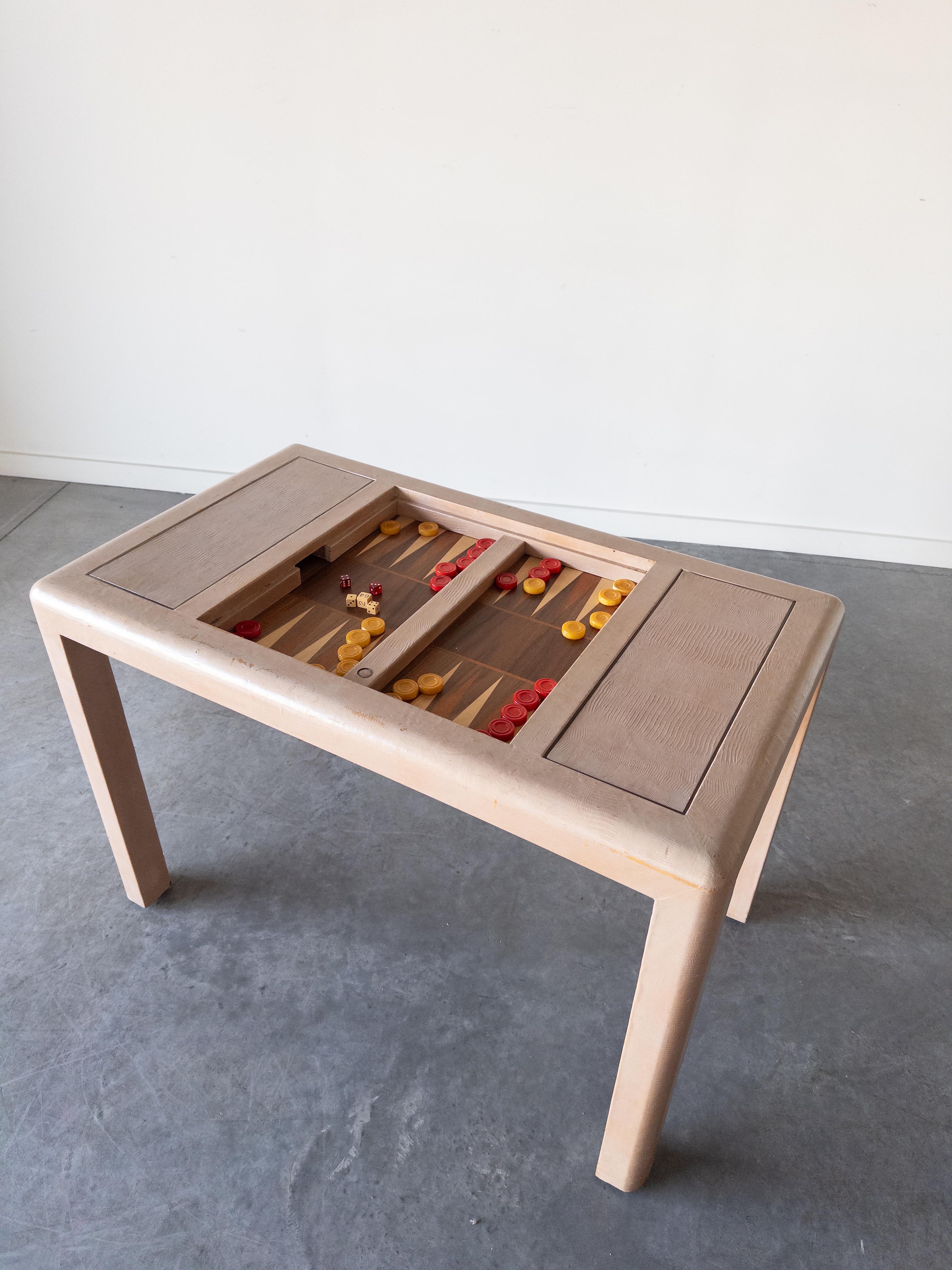 American Karl Springer Game Table in Wrapped Lizard Skin, 1970s
