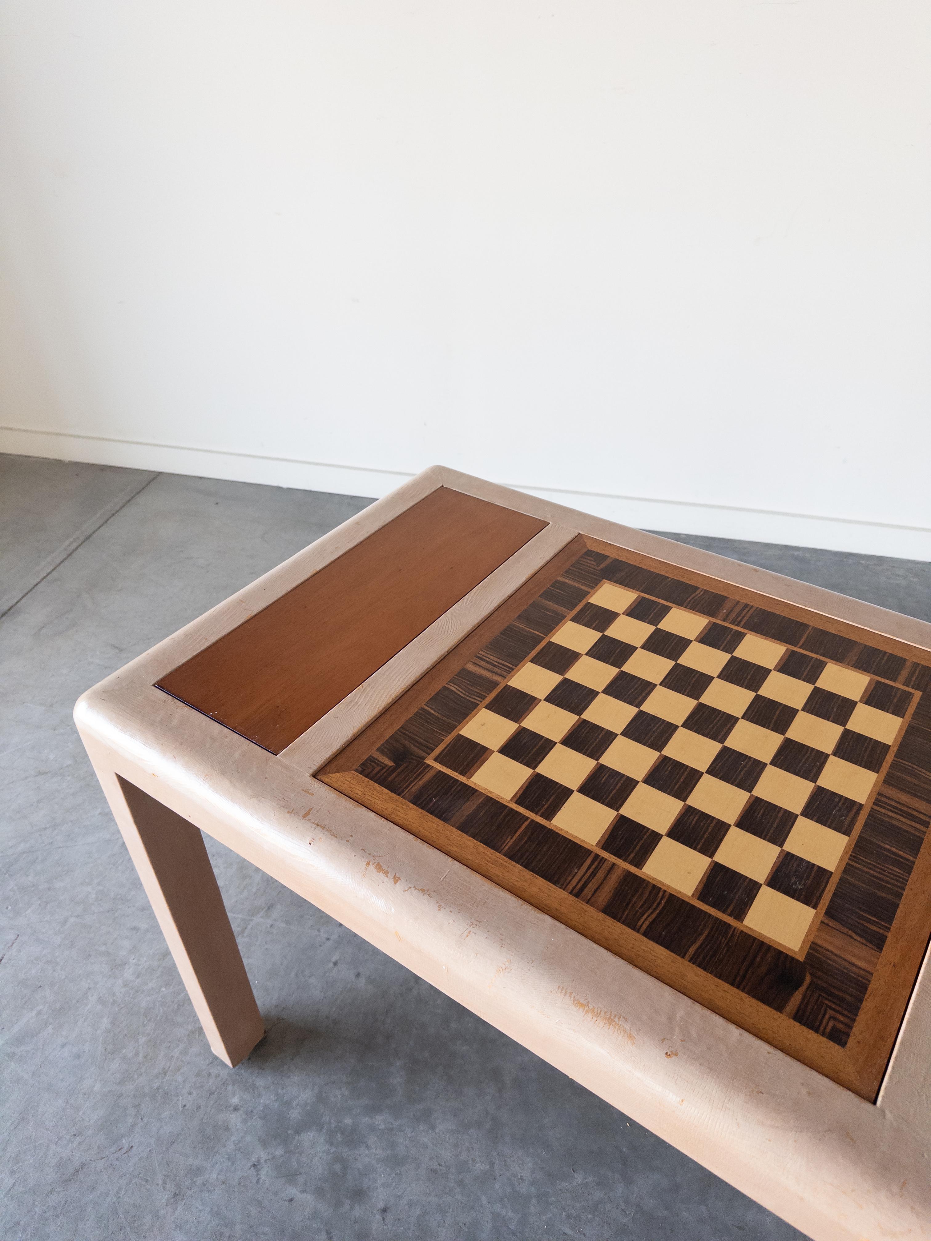 Brass Karl Springer Game Table in Wrapped Lizard Skin, 1970s