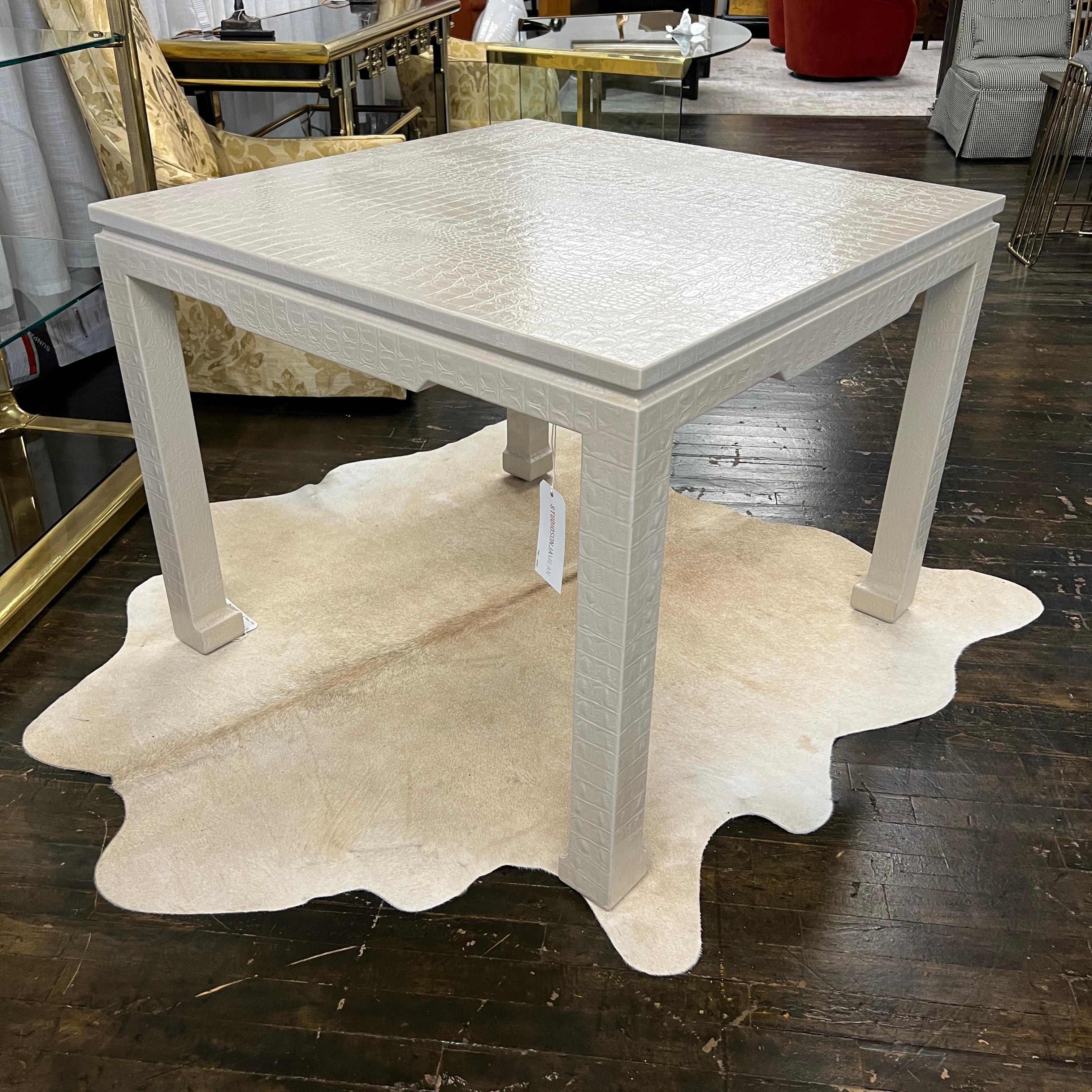 Mid-Century Modern Karl Springer Game Table Wrapped in an Ivory Crocodile Embossed Leather