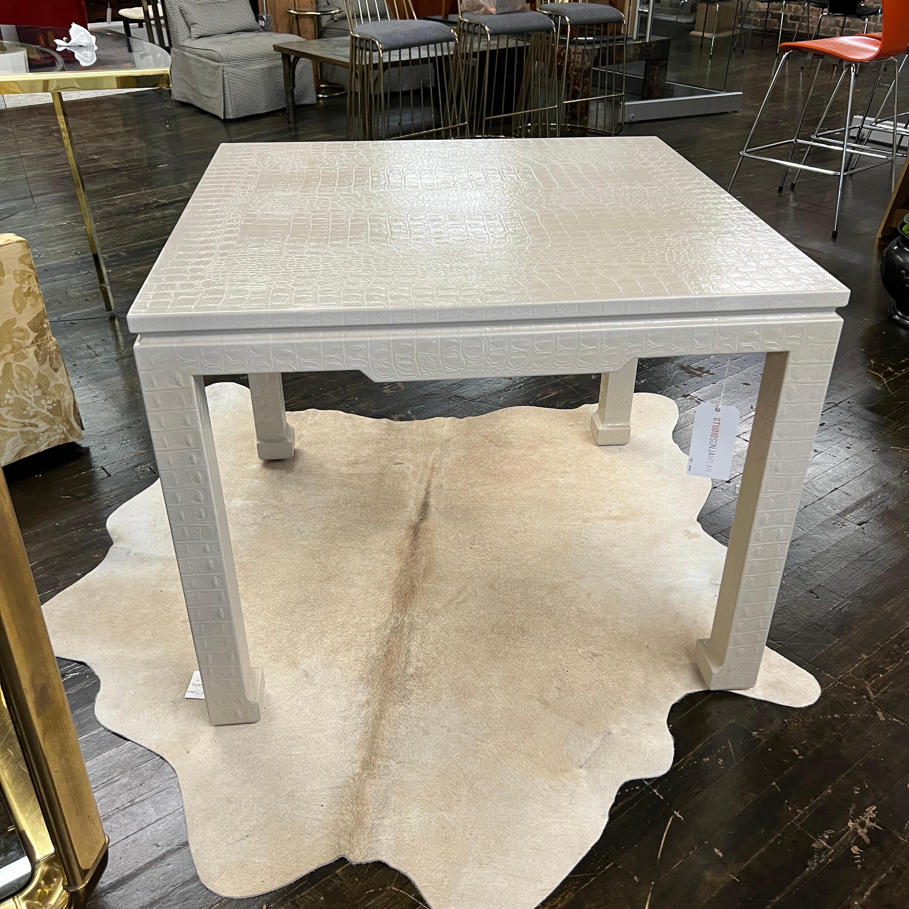 American Karl Springer Game Table Wrapped in an Ivory Crocodile Embossed Leather