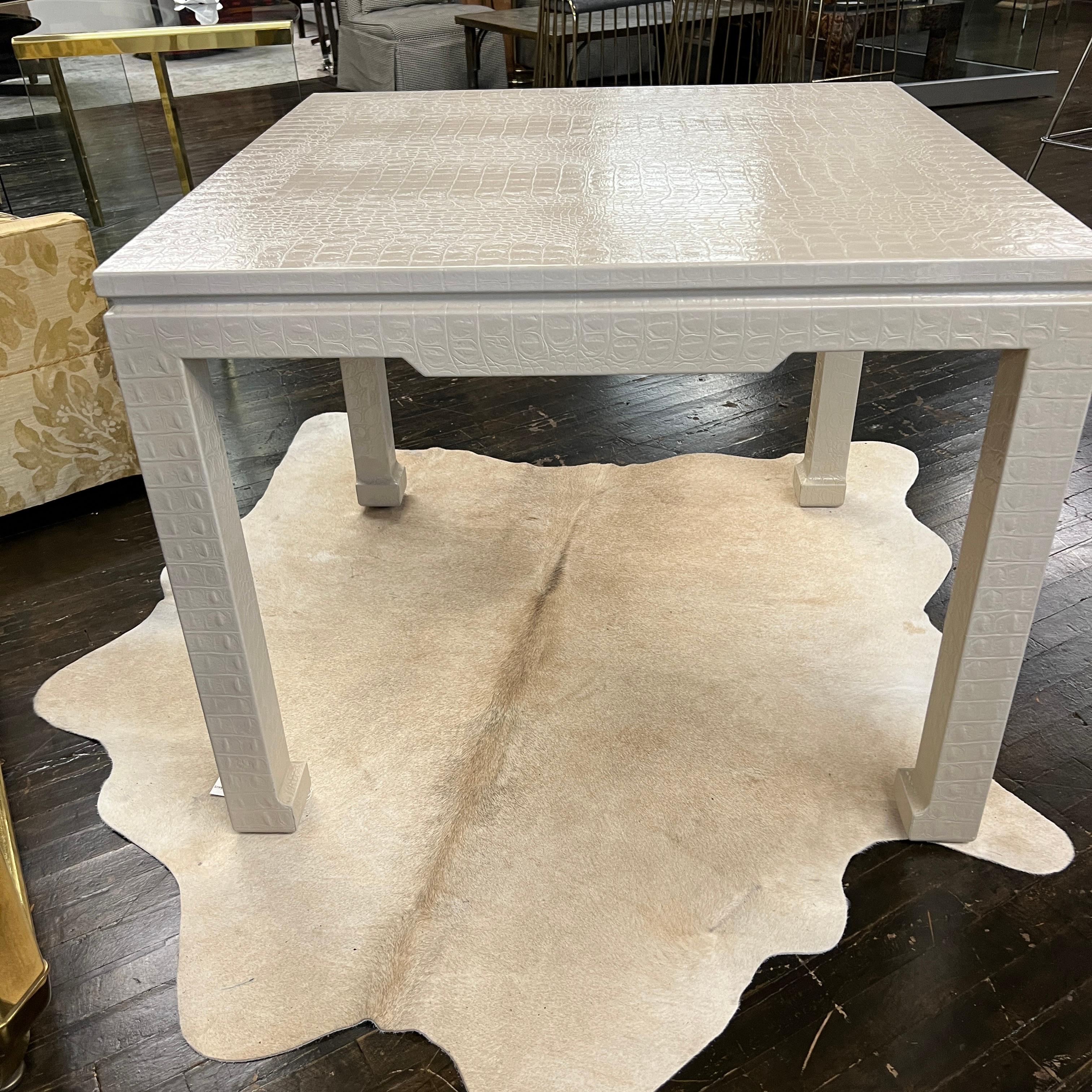 Karl Springer Game Table Wrapped in an Ivory Crocodile Embossed Leather In Good Condition In Chicago, IL