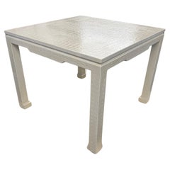 Table de jeu Karl Springer en cuir embossé de crocodile ivoire