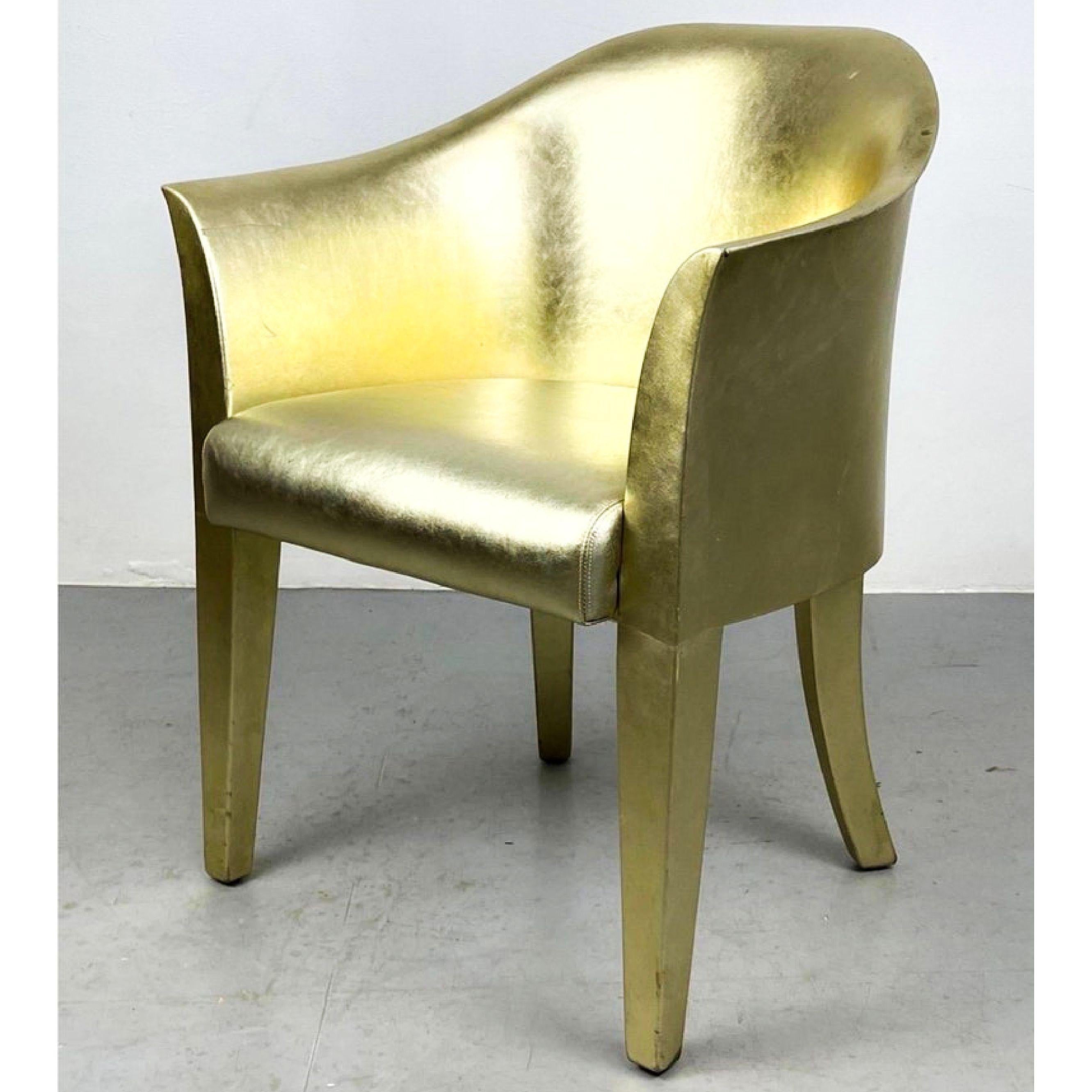 Karl Springer Gilt Leather Tulip Armchair Lounge Chair, Signed, 1991, Gold, USA. For Sale 1