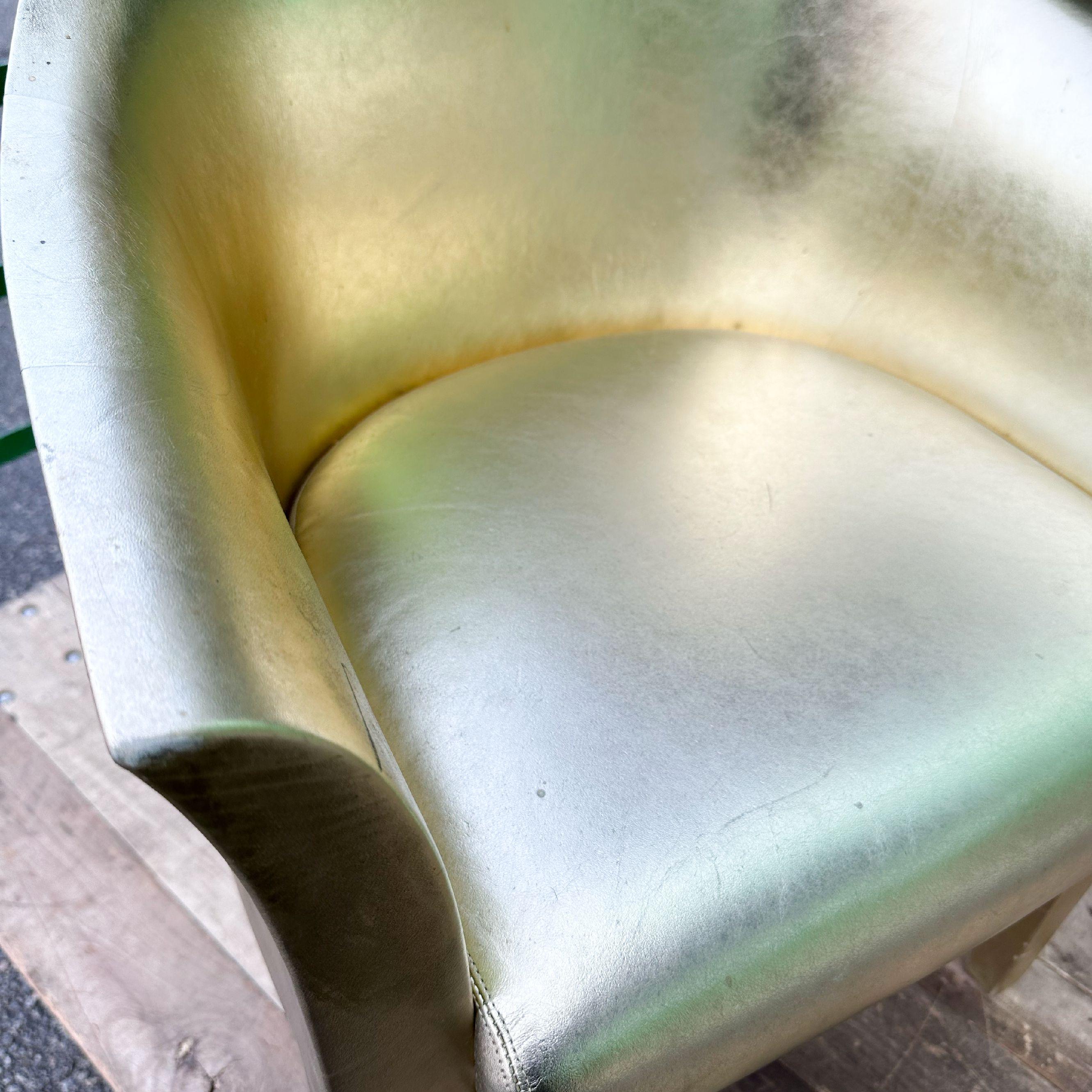 Karl Springer Gilt Leather Tulip Armchair Lounge Chair, Signed, 1991, Gold, USA. For Sale 6