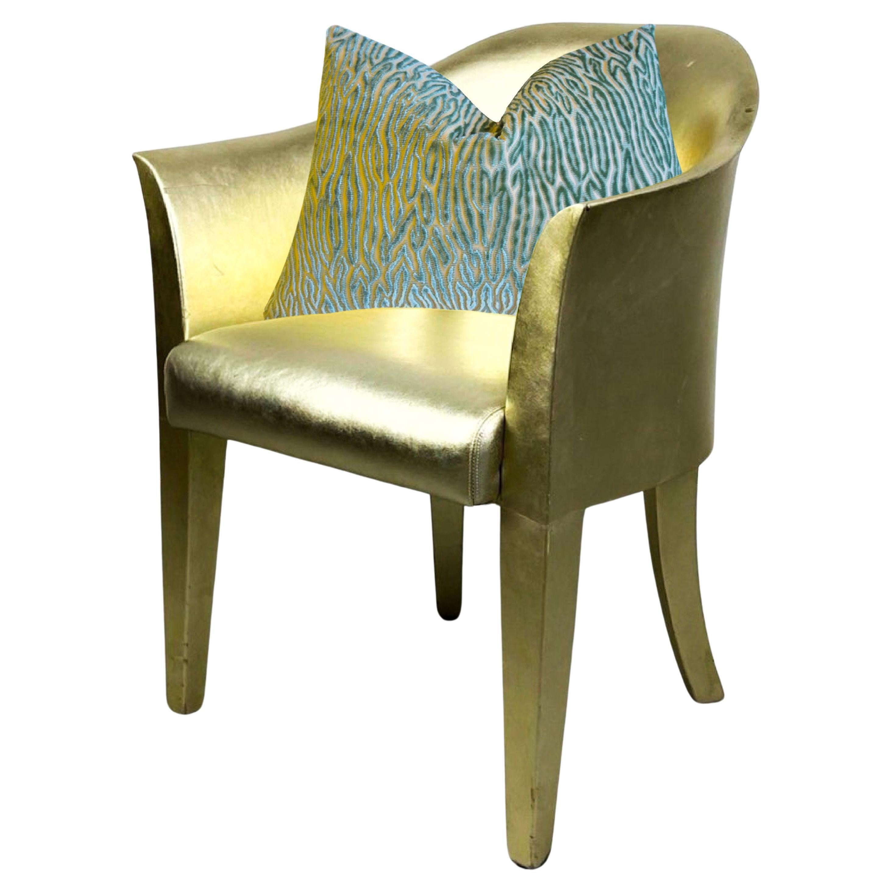 Karl Springer Gilt Leather Tulip Armchair Lounge Chair, Signed, 1991, Gold, USA. For Sale