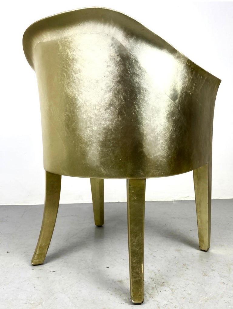 American Karl Springer Gilt Leather Tulip Armchair Lounge Chair, Signed, 1991, Gold, USA. For Sale