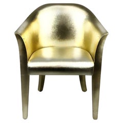 Karl Springer Gilt Leather Tulip Armchair Lounge Chair, Signed, 1991, Gold, USA.
