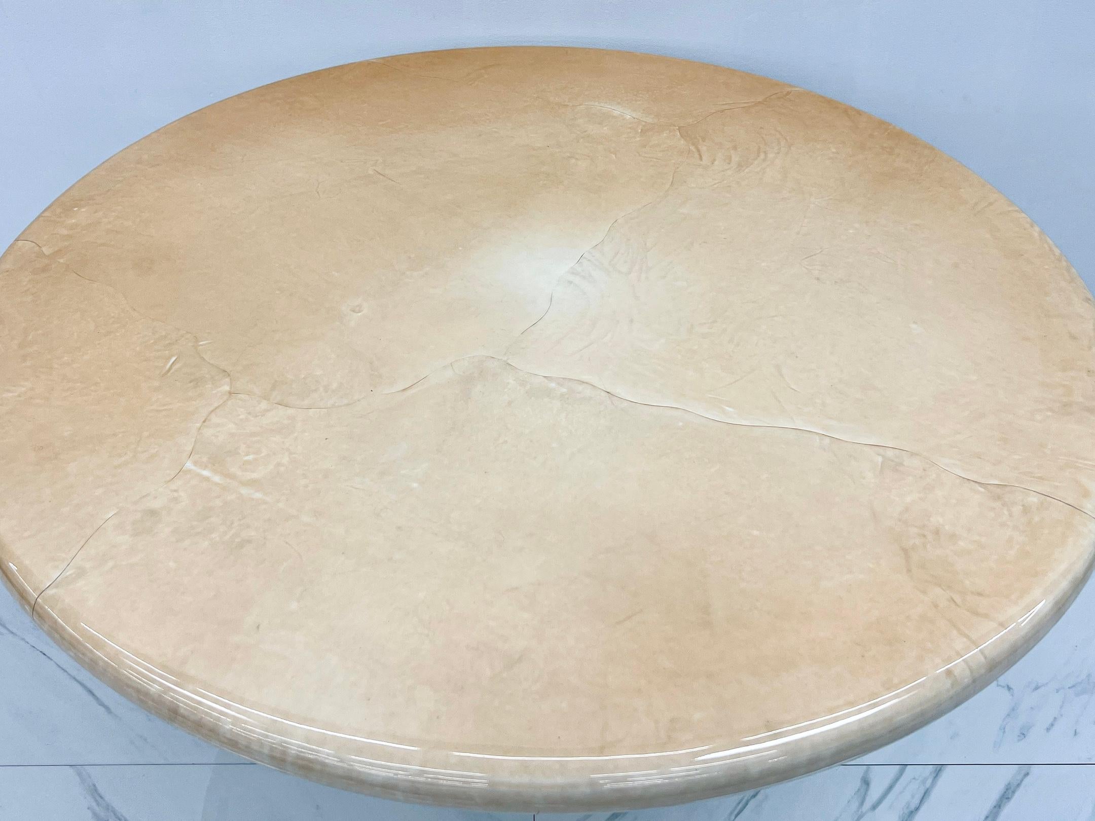 Karl Springer Goatskin Dining Table With Custom Chrome Drum Base In Good Condition For Sale In Culver City, CA