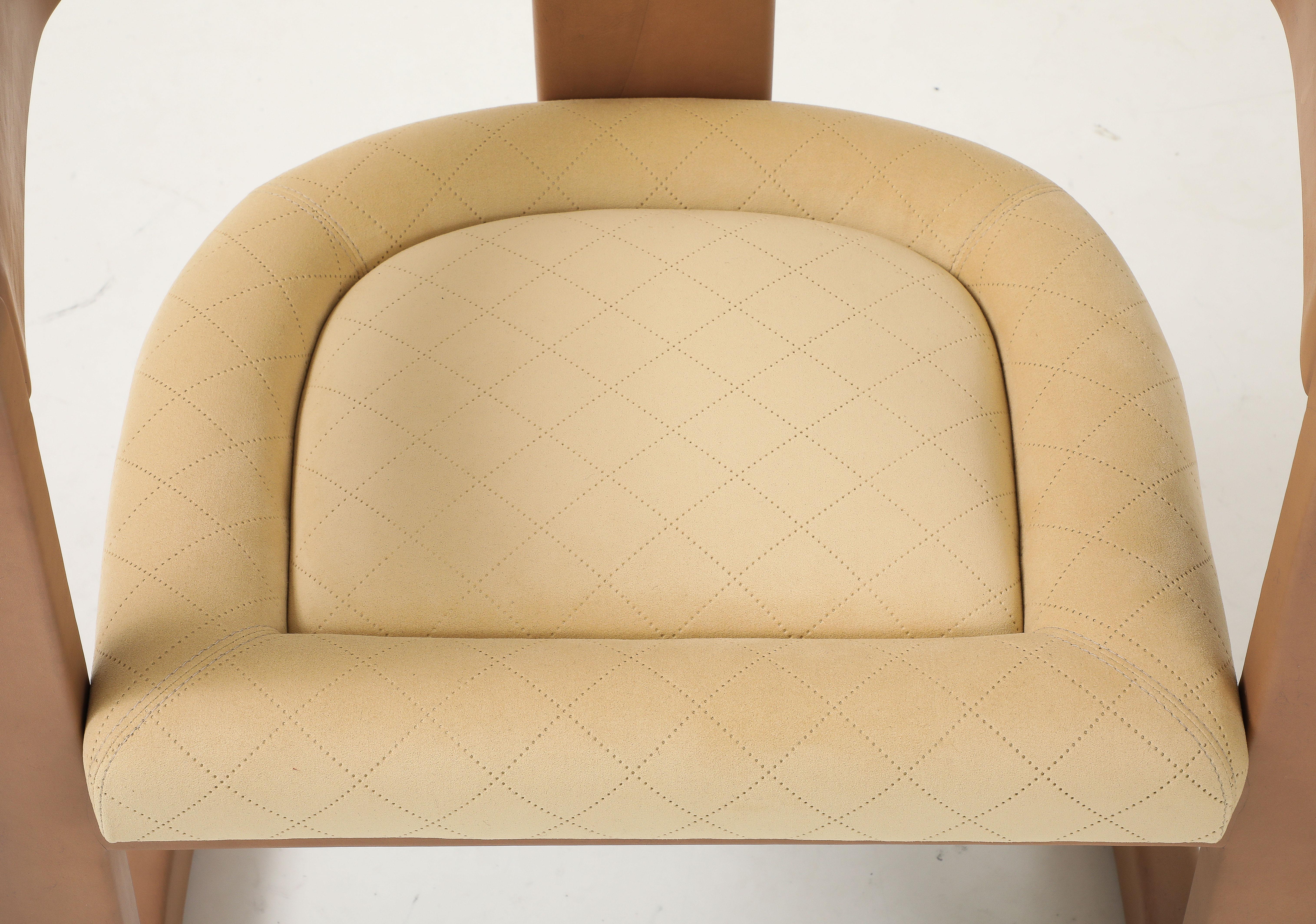 Karl Springer Sedie Onassis in pelle di capra con rivestimento in &New Ultrasuede Set Di 4 in vendita 2